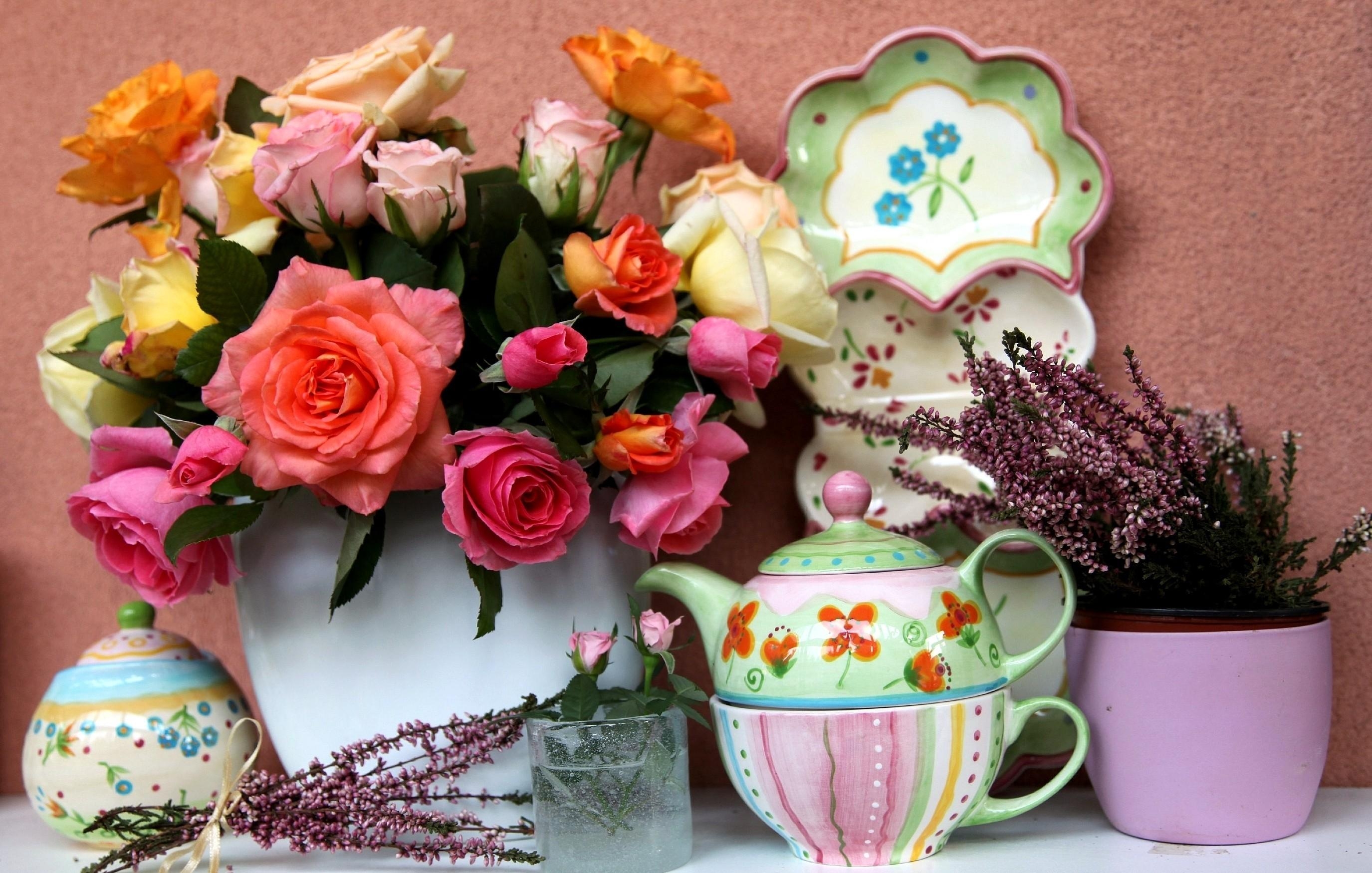 無料モバイル壁紙食器, 花瓶, サービス, フラワーズ, 花束, ブーケ, バラをダウンロードします。