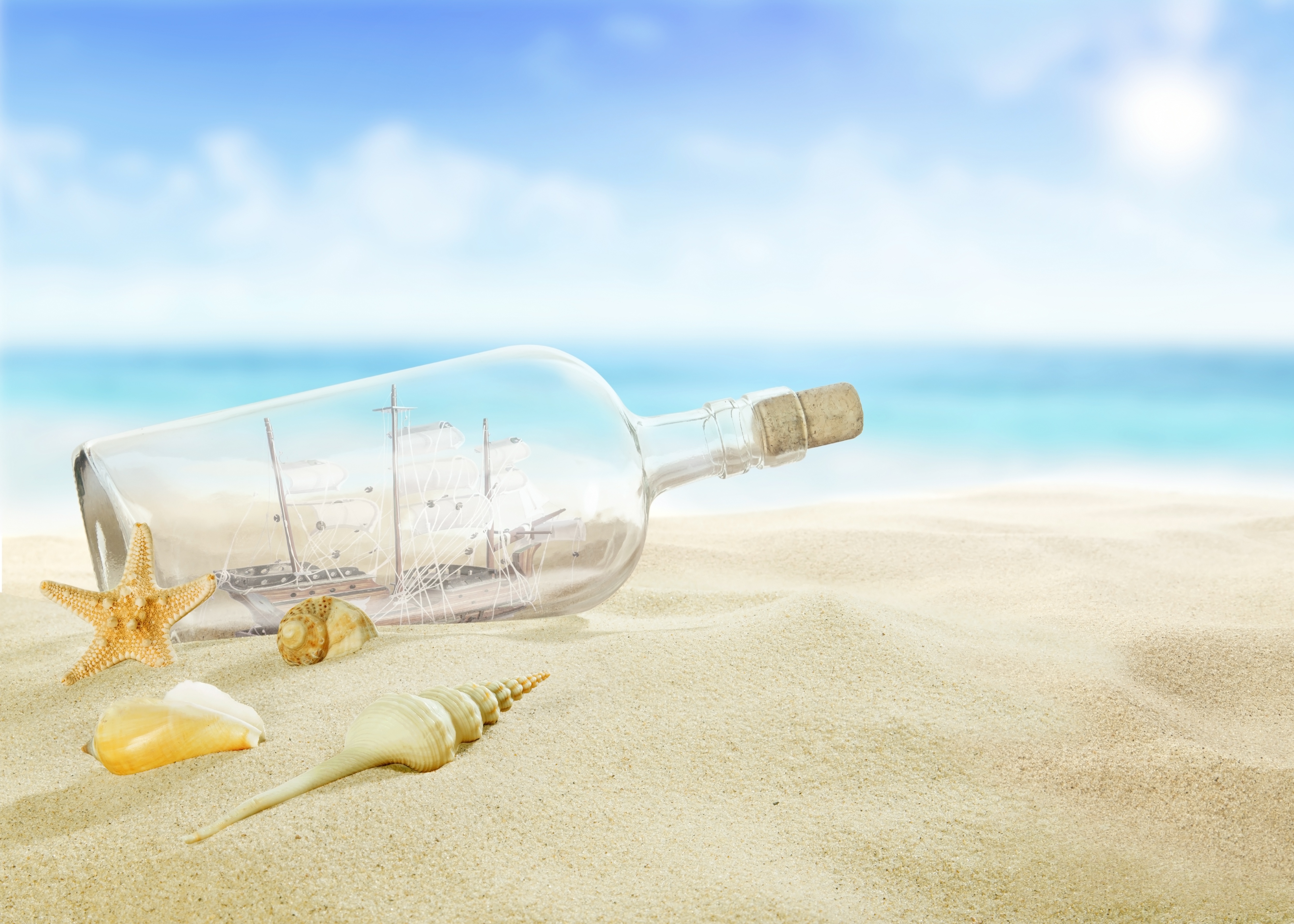 bottle, ship in a bottle, man made, sand