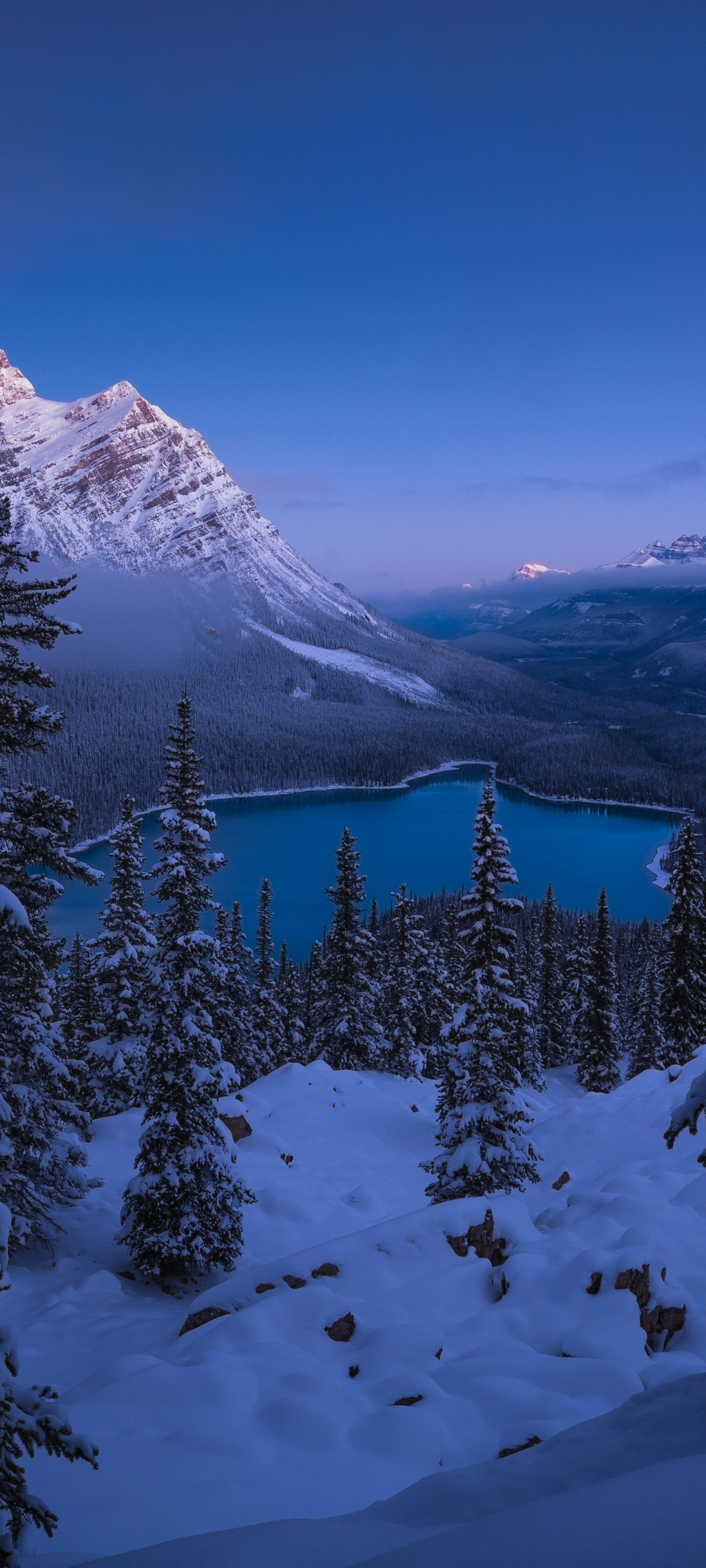 無料モバイル壁紙風景, 冬, 湖, 山, 地球, バンフ国立公園をダウンロードします。