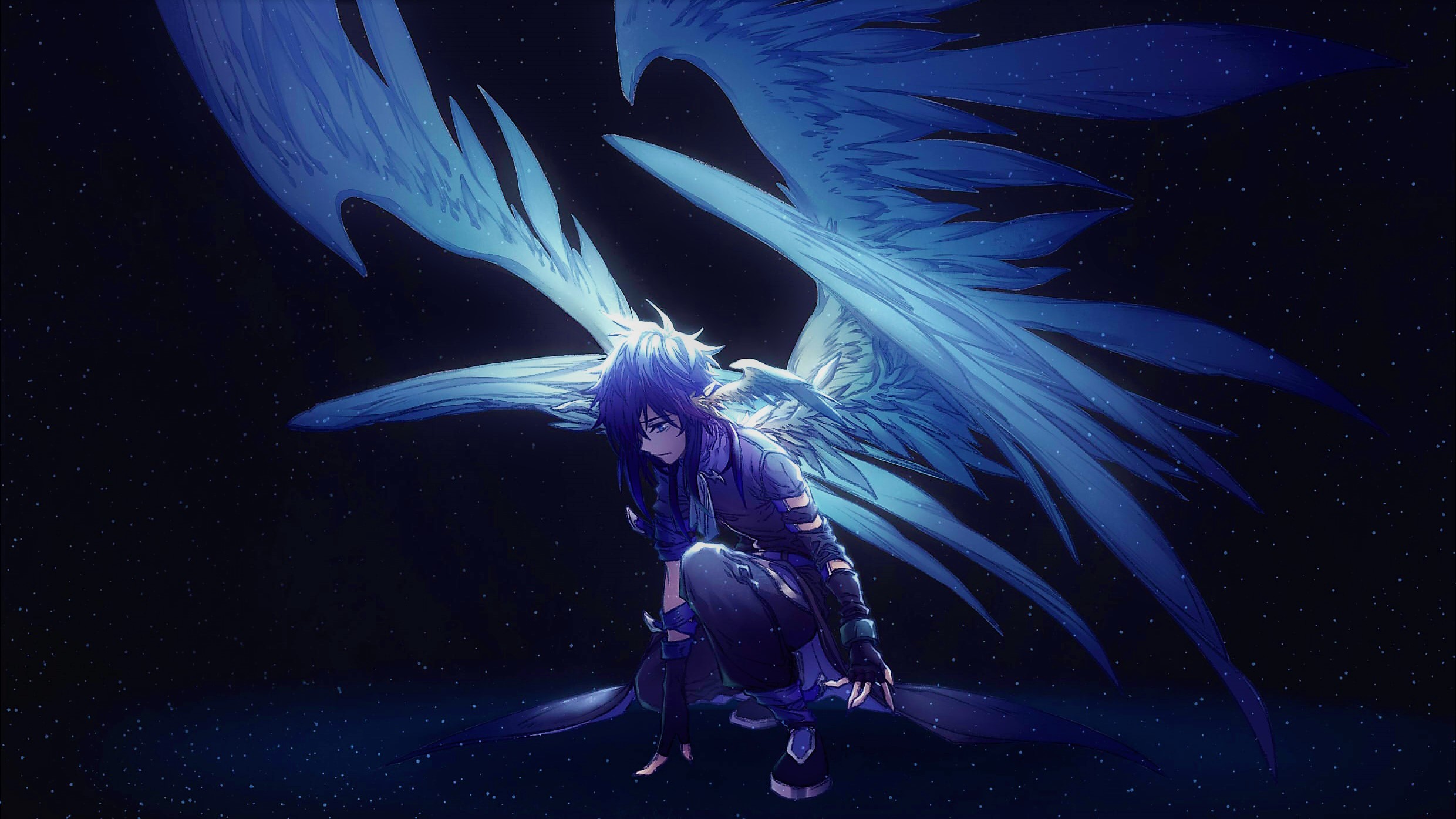 Download mobile wallpaper Anime, Stars, Night, Wings, Angel for free.