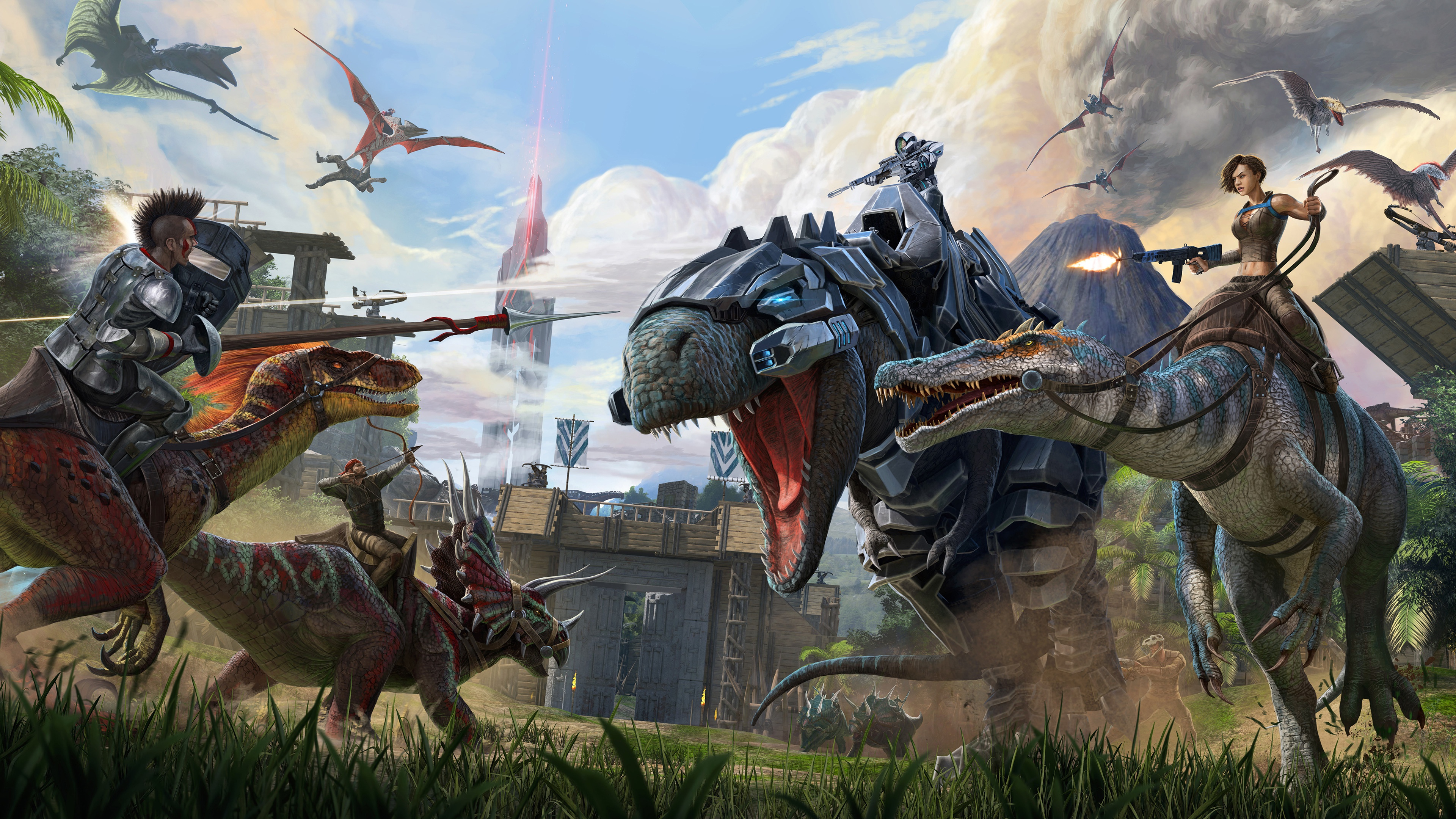 ark: survival evolved, video game, battle, dinosaur