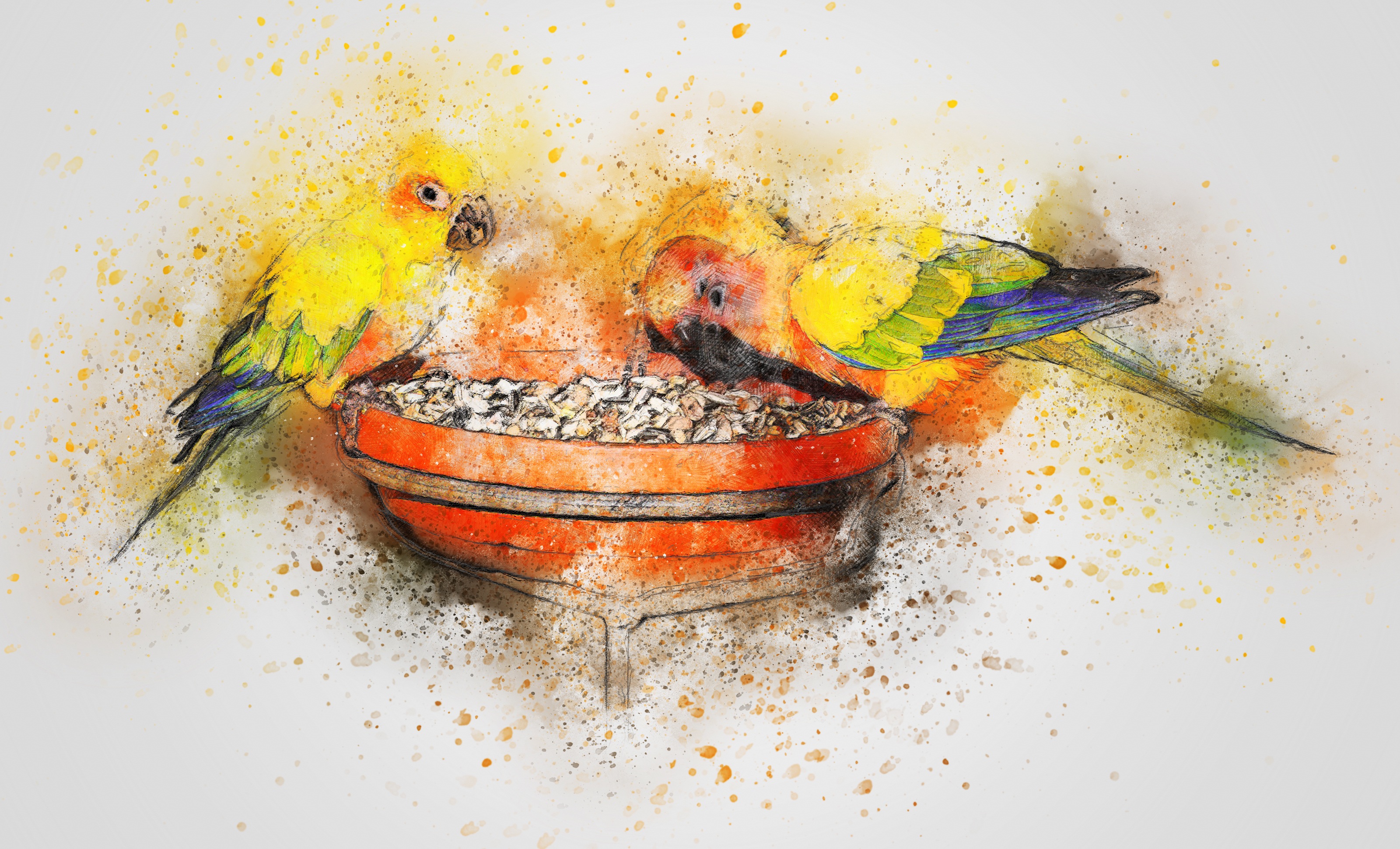 animal, sun parakeet, bird, watercolor, birds