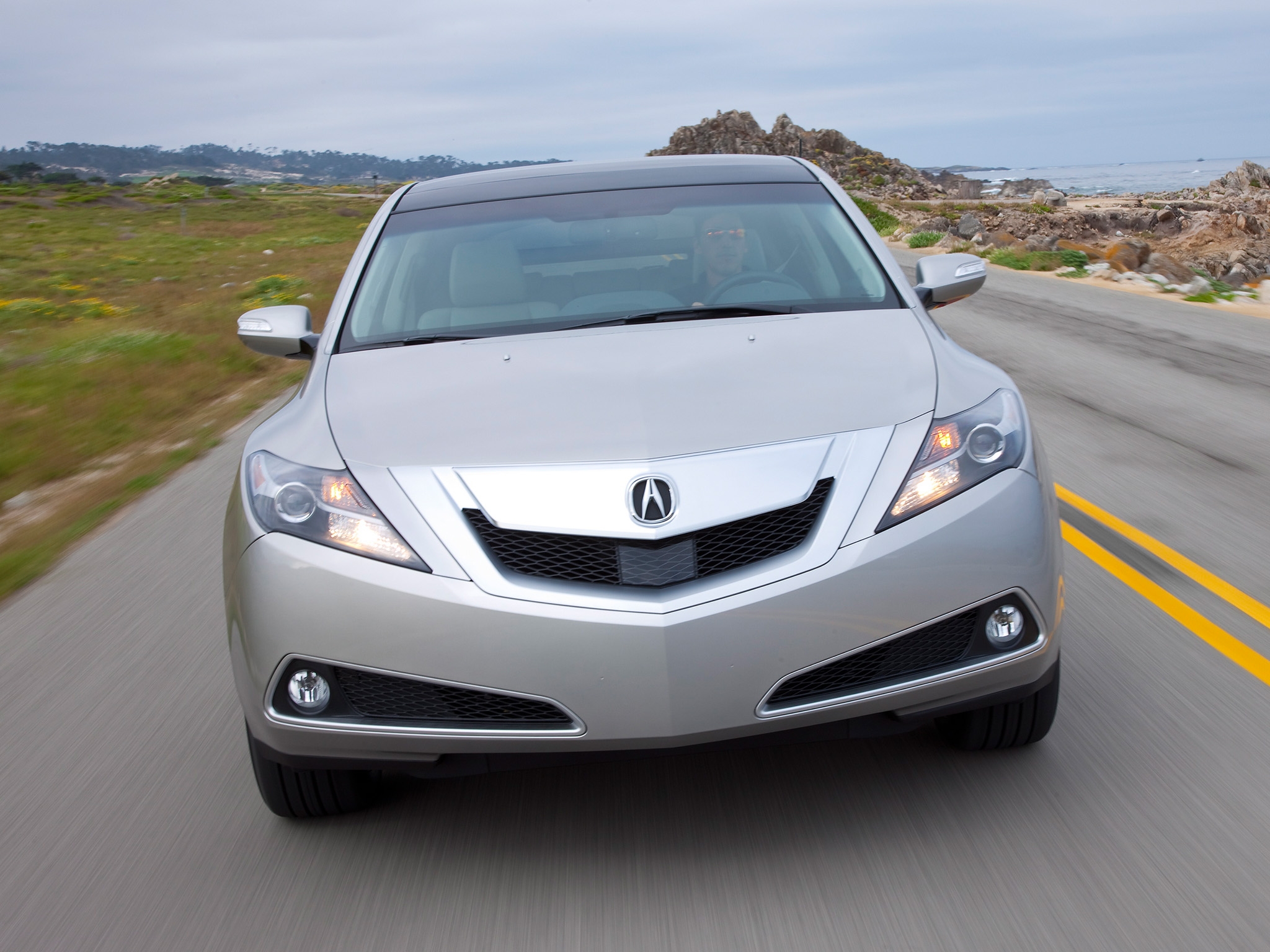 auto, grass, sky, acura, cars, road, front view, speed, style, akura, zdx, 2009, silver metallic download HD wallpaper