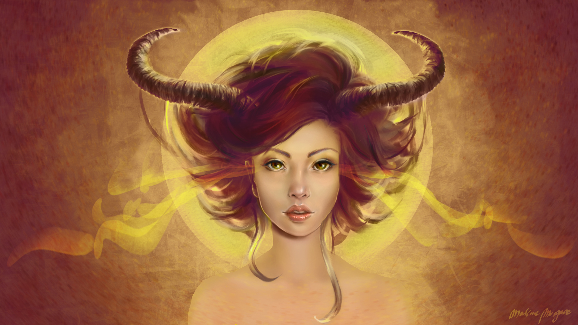 Download mobile wallpaper Fantasy, Horns, Demon, Green Eyes, Short Hair for free.