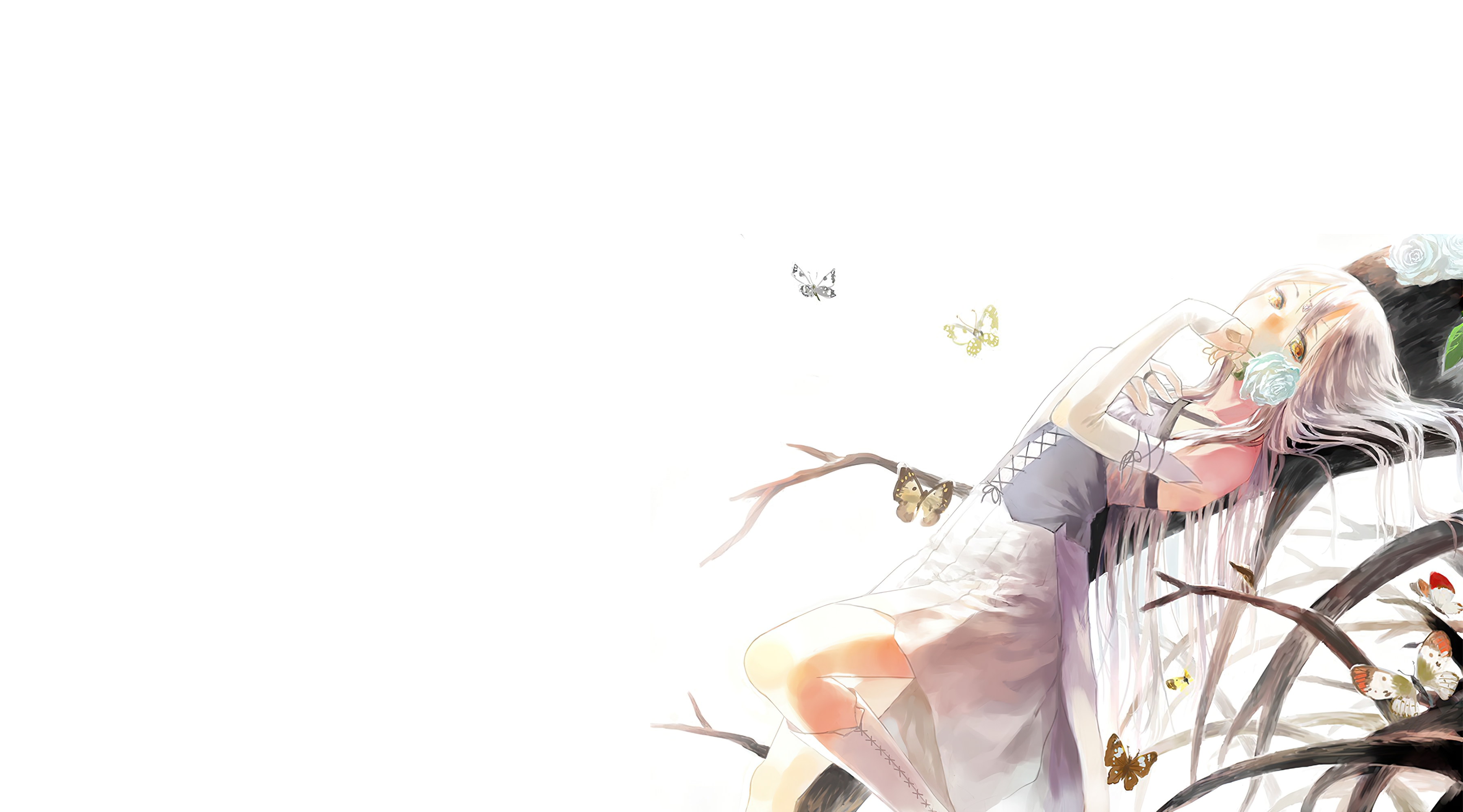 Free download wallpaper Anime, Flower, Butterfly, Glove, Yellow Eyes, Original, Long Hair on your PC desktop