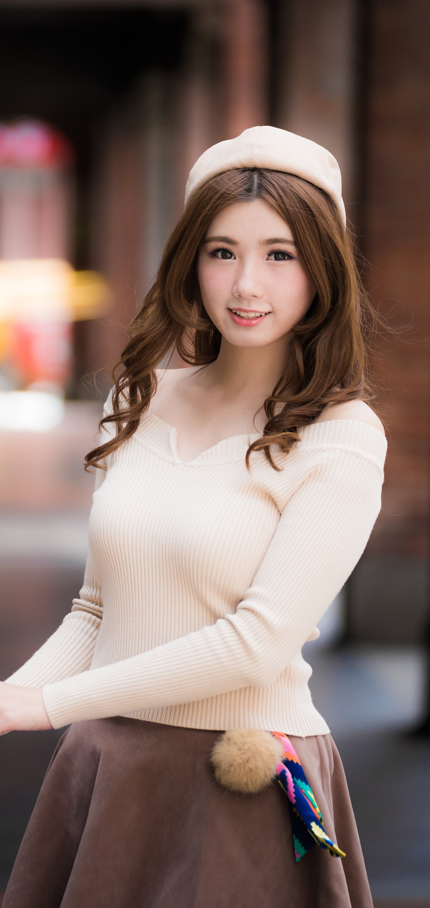 Download mobile wallpaper Smile, Hat, Brunette, Model, Women, Asian, Depth Of Field for free.