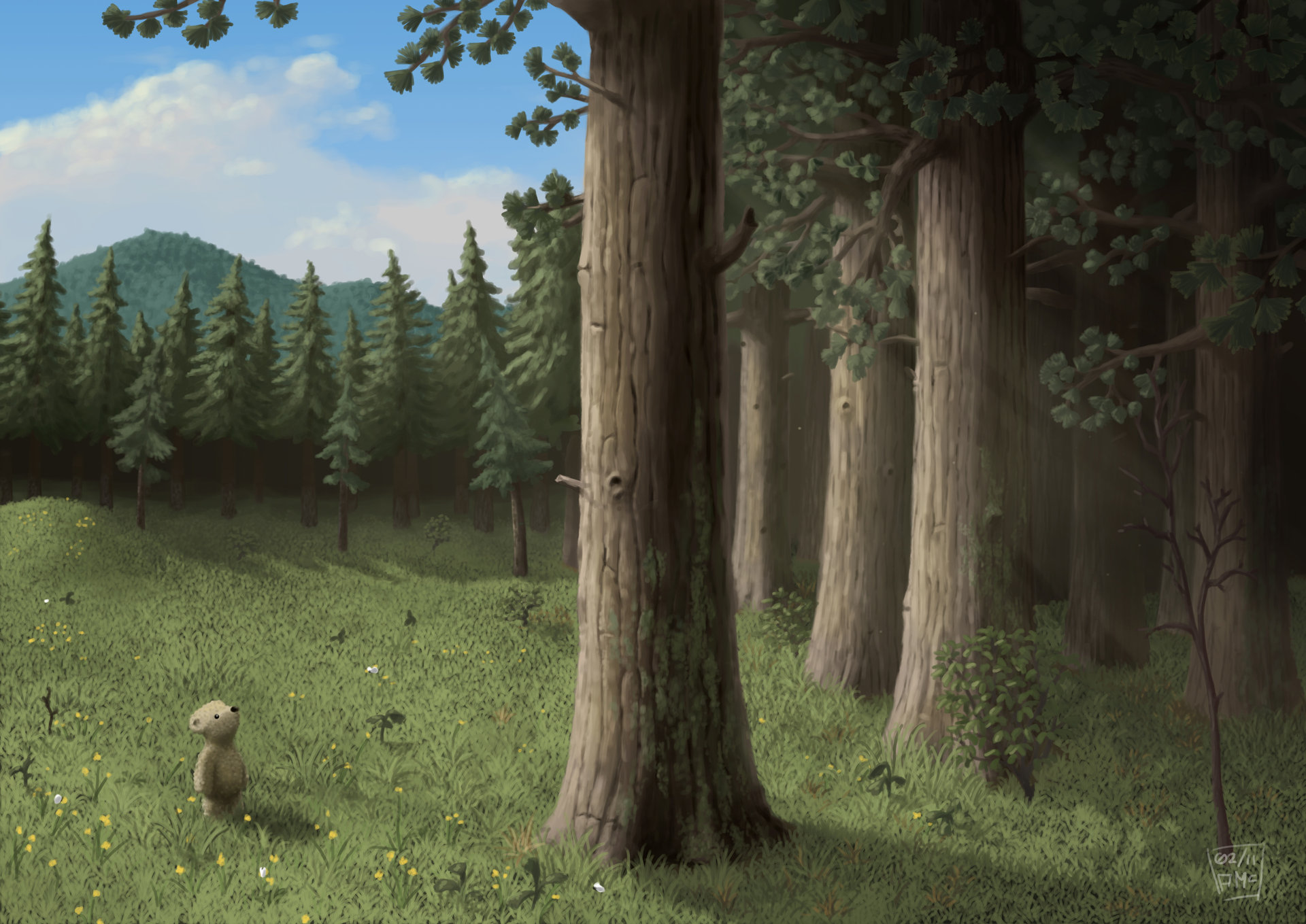 Free download wallpaper Teddy Bear, Forest, Animal, Artistic on your PC desktop
