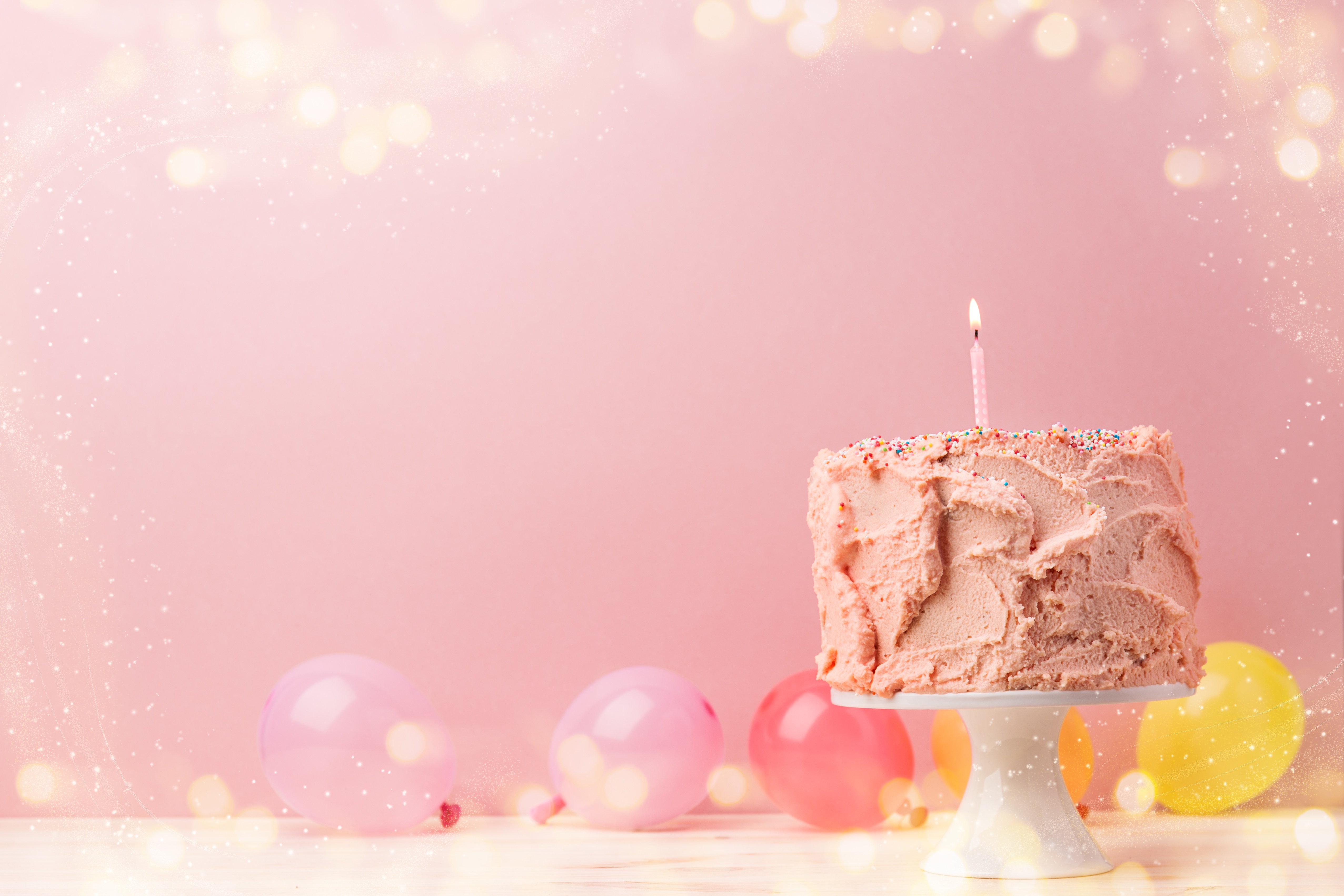 Download mobile wallpaper Food, Cake, Balloon, Bokeh, Candle, Pastry for free.