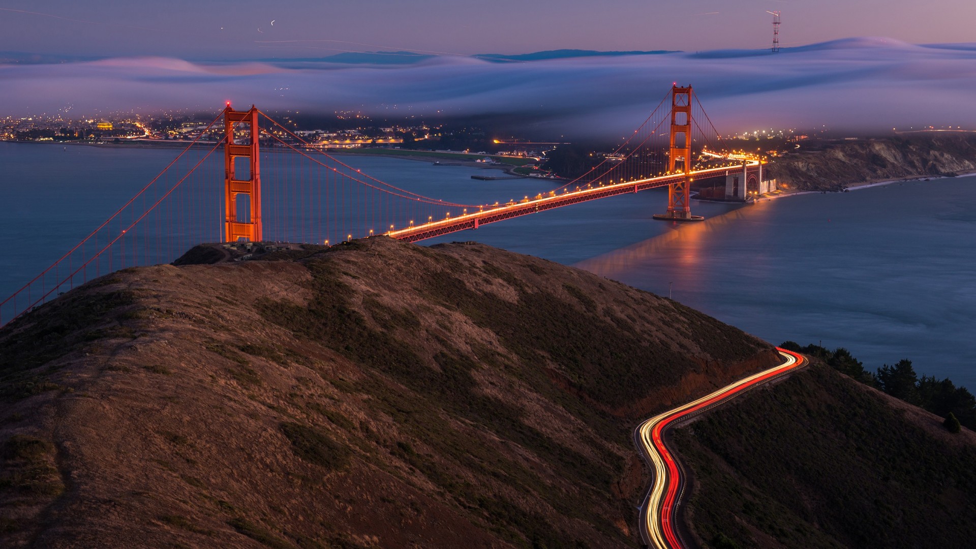 PCデスクトップに橋, 光, ブリッジ, サンフランシスコ, ゴールデンゲート, 夜, マンメイド, タイムラプス画像を無料でダウンロード