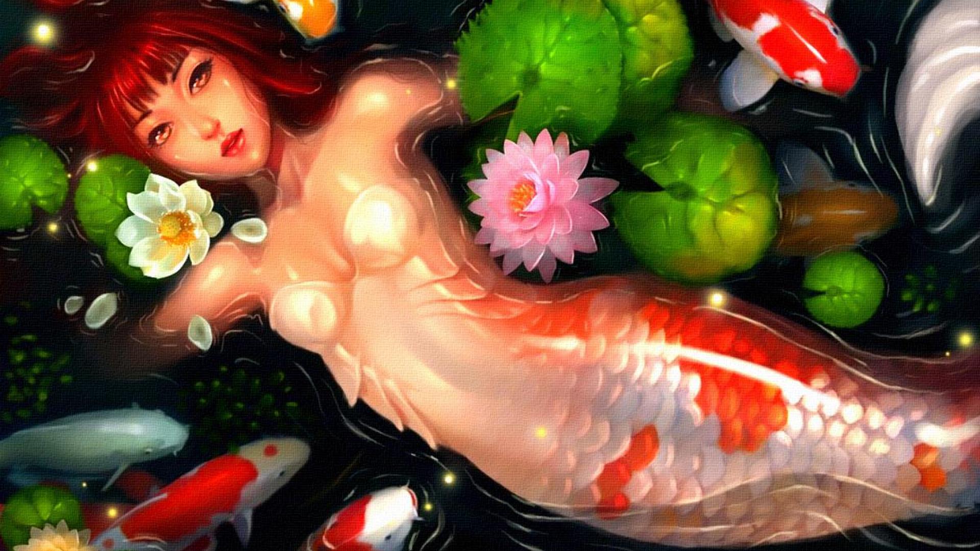 Download mobile wallpaper Fantasy, Fish, Koi, Mermaid for free.