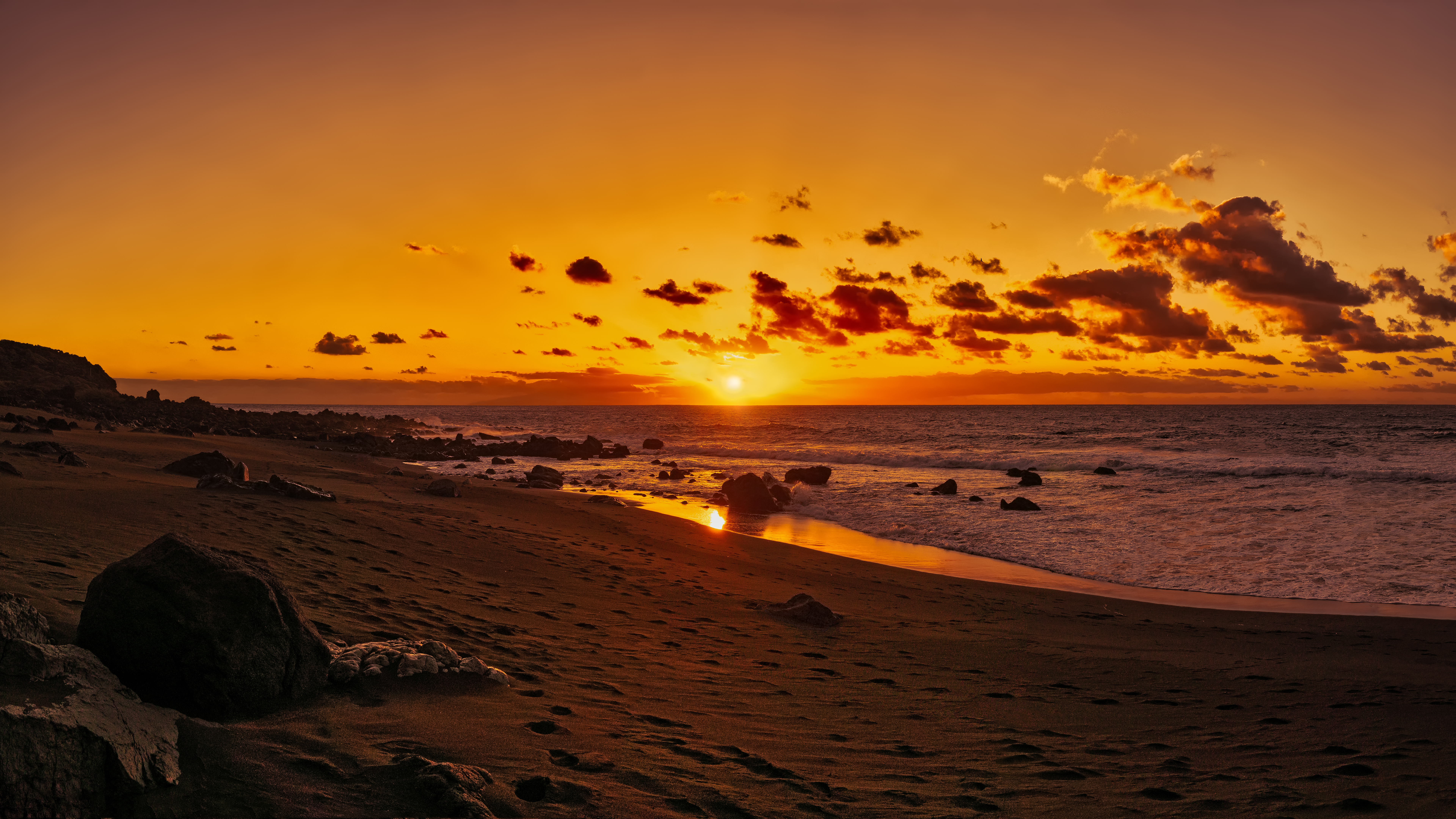 119167 Bild herunterladen sunset, ozean, natur, strand, sand, horizont, ufer, bank, spanien, kanarische inseln - Hintergrundbilder und Bildschirmschoner kostenlos