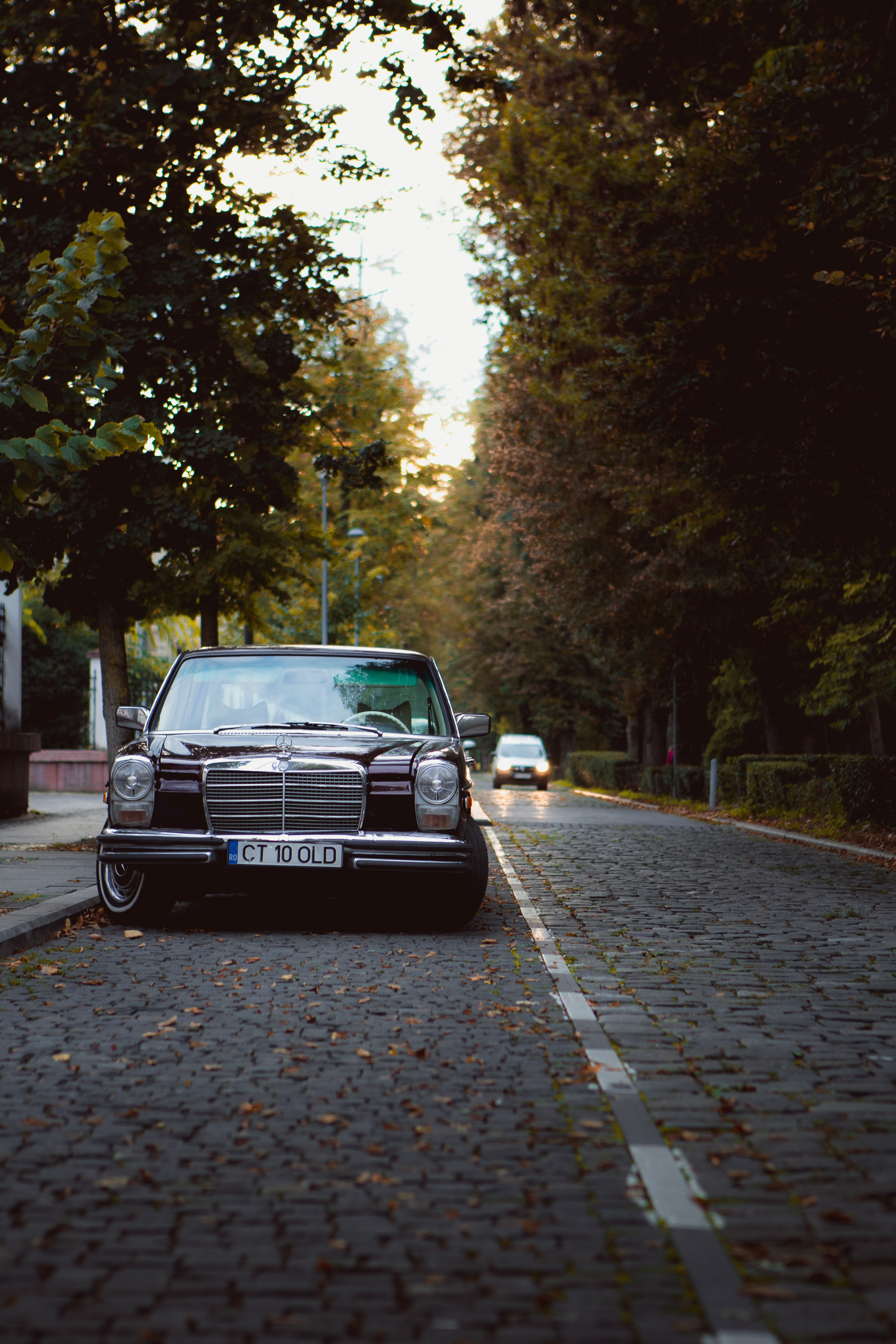 mercedes, cars, old, black, road, car for android