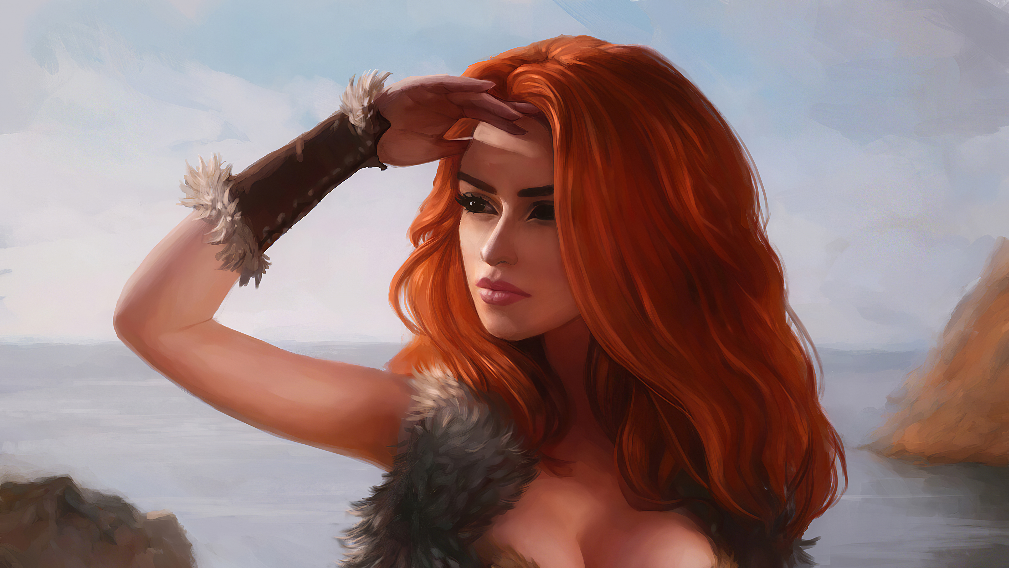 Free download wallpaper Fantasy, Women Warrior, Woman Warrior, Orange Hair, Barbarian on your PC desktop