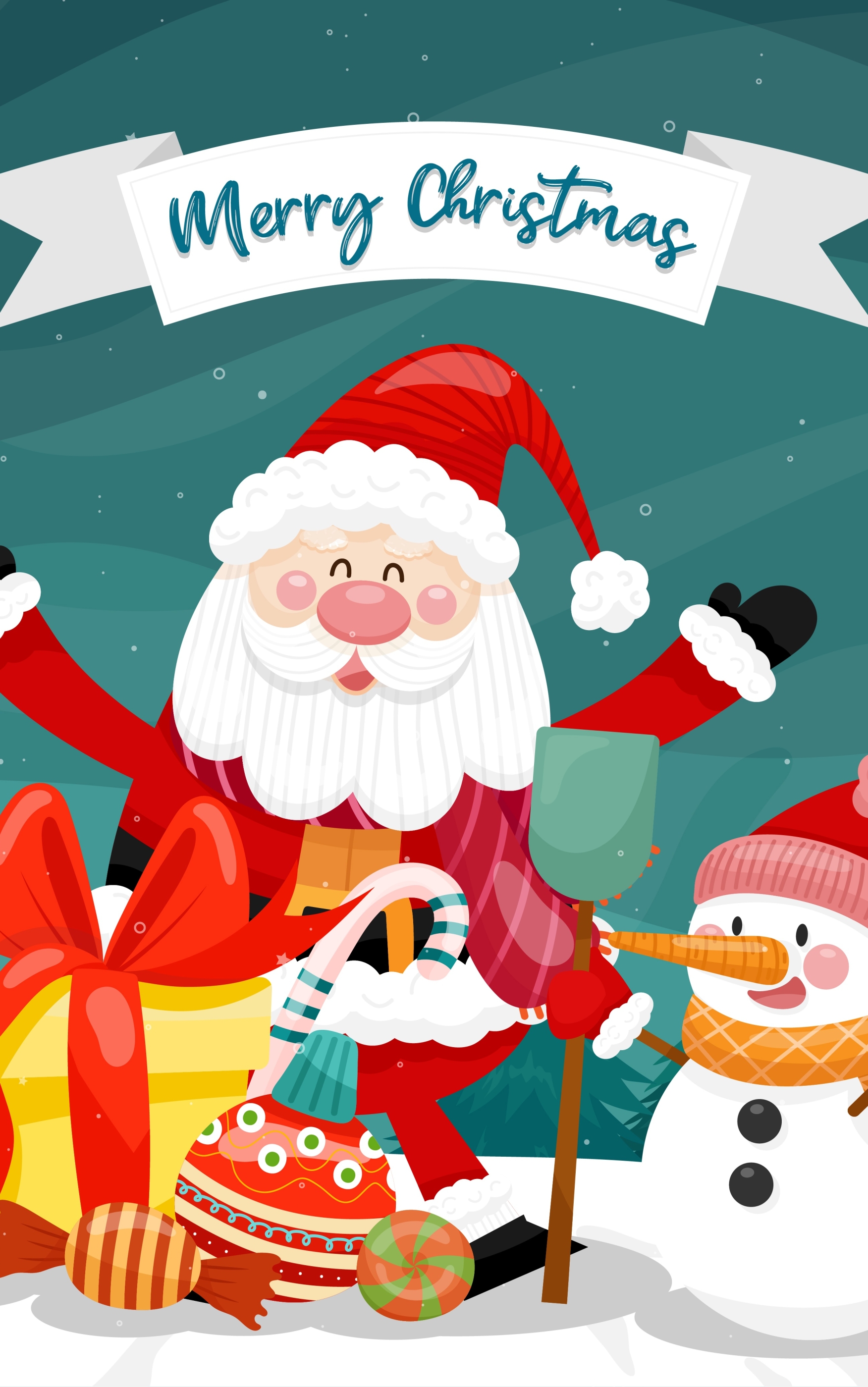 無料モバイル壁紙クリスマス, 雪だるま, サンタ, ホリデー, メリークリスマスをダウンロードします。
