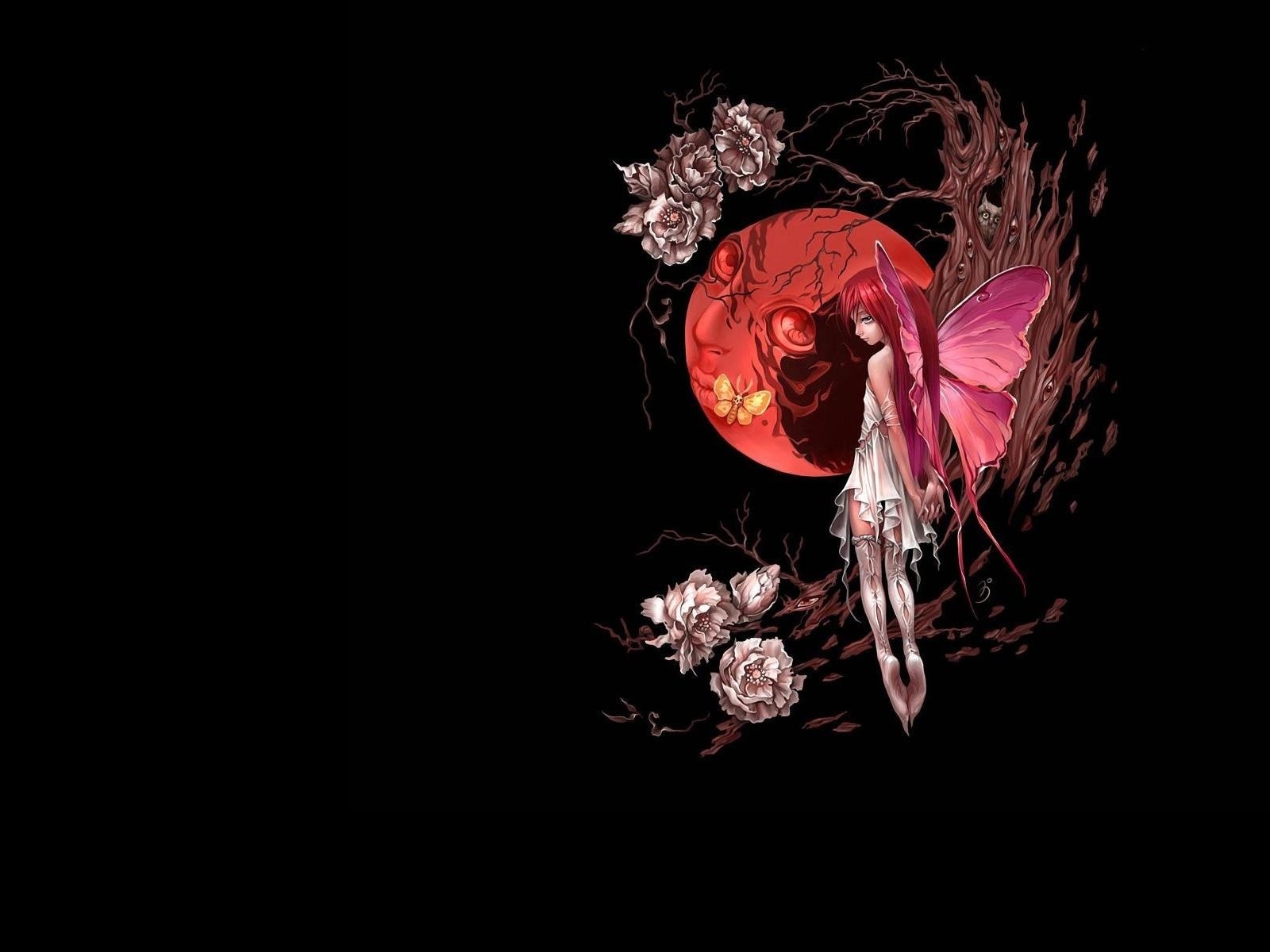 Free download wallpaper Fantasy, Gothic, Moon, Rose, Wings, Face, Fairy on your PC desktop