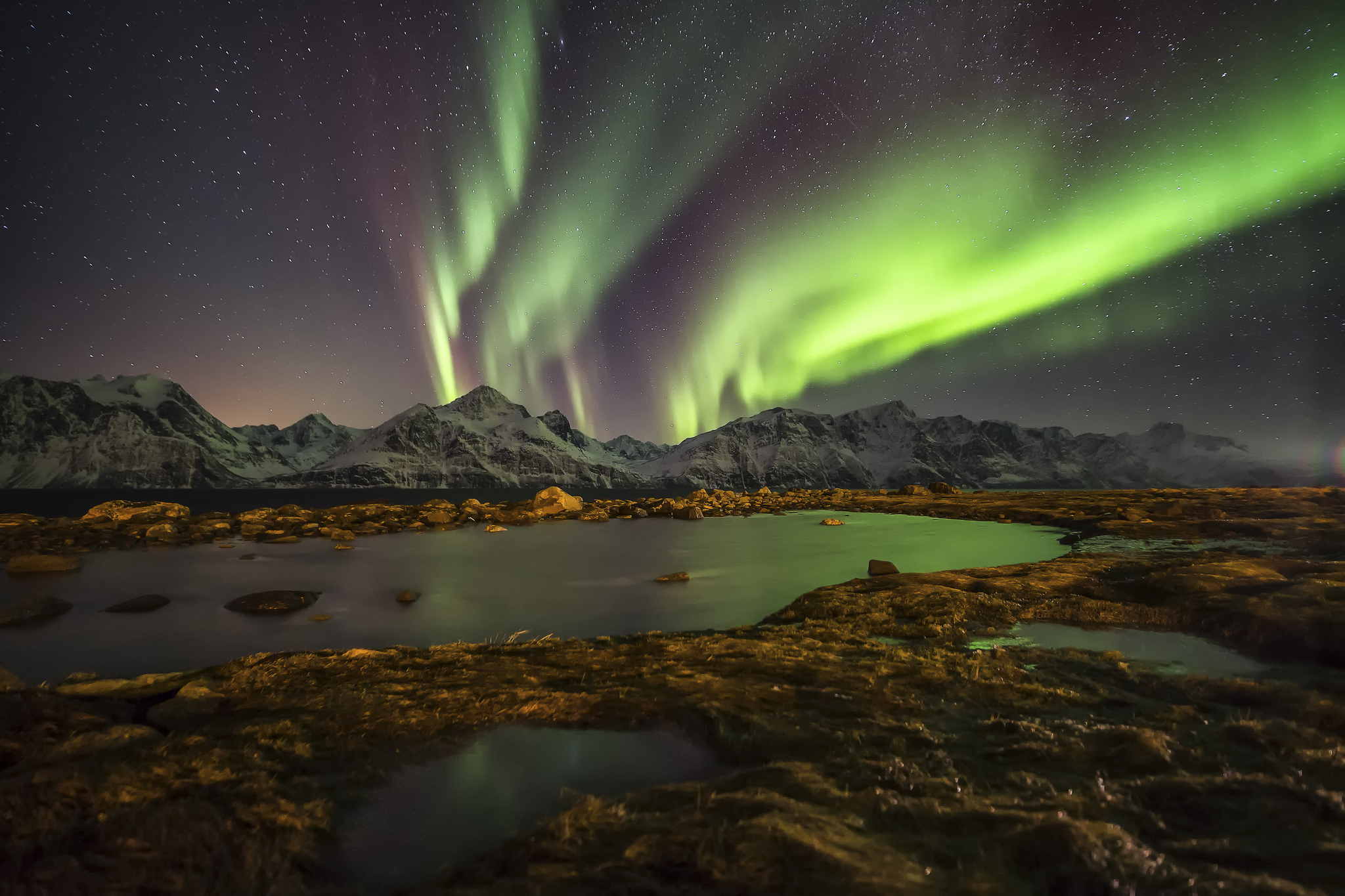 aurora borealis, norway, northern lights, nature, night, lake