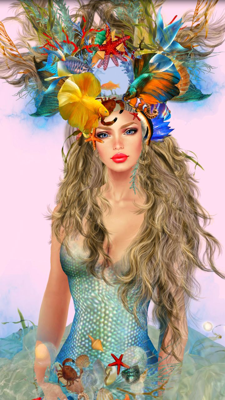 Download mobile wallpaper Fantasy, Shell, Mermaid, Headband, Long Hair for free.