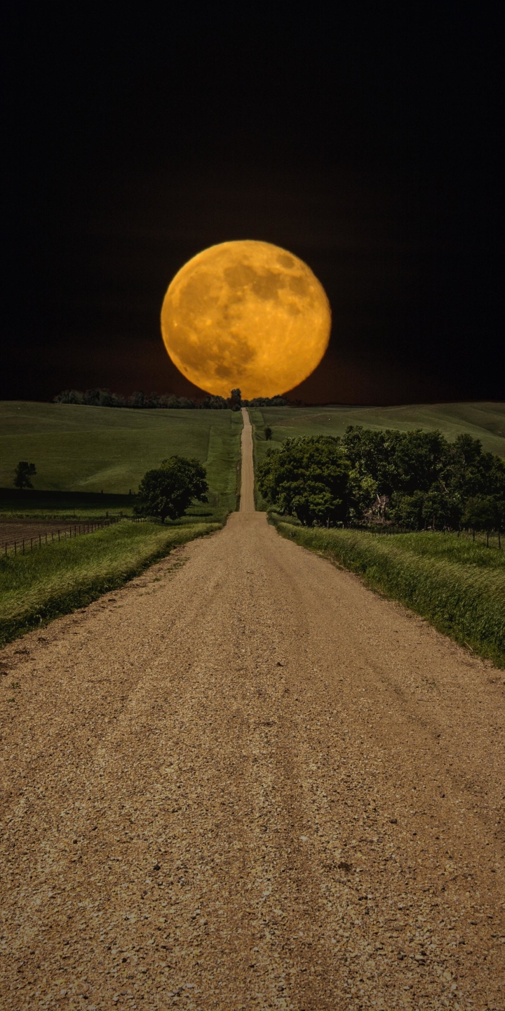 Download mobile wallpaper Landscape, Night, Moon, Earth, Field for free.
