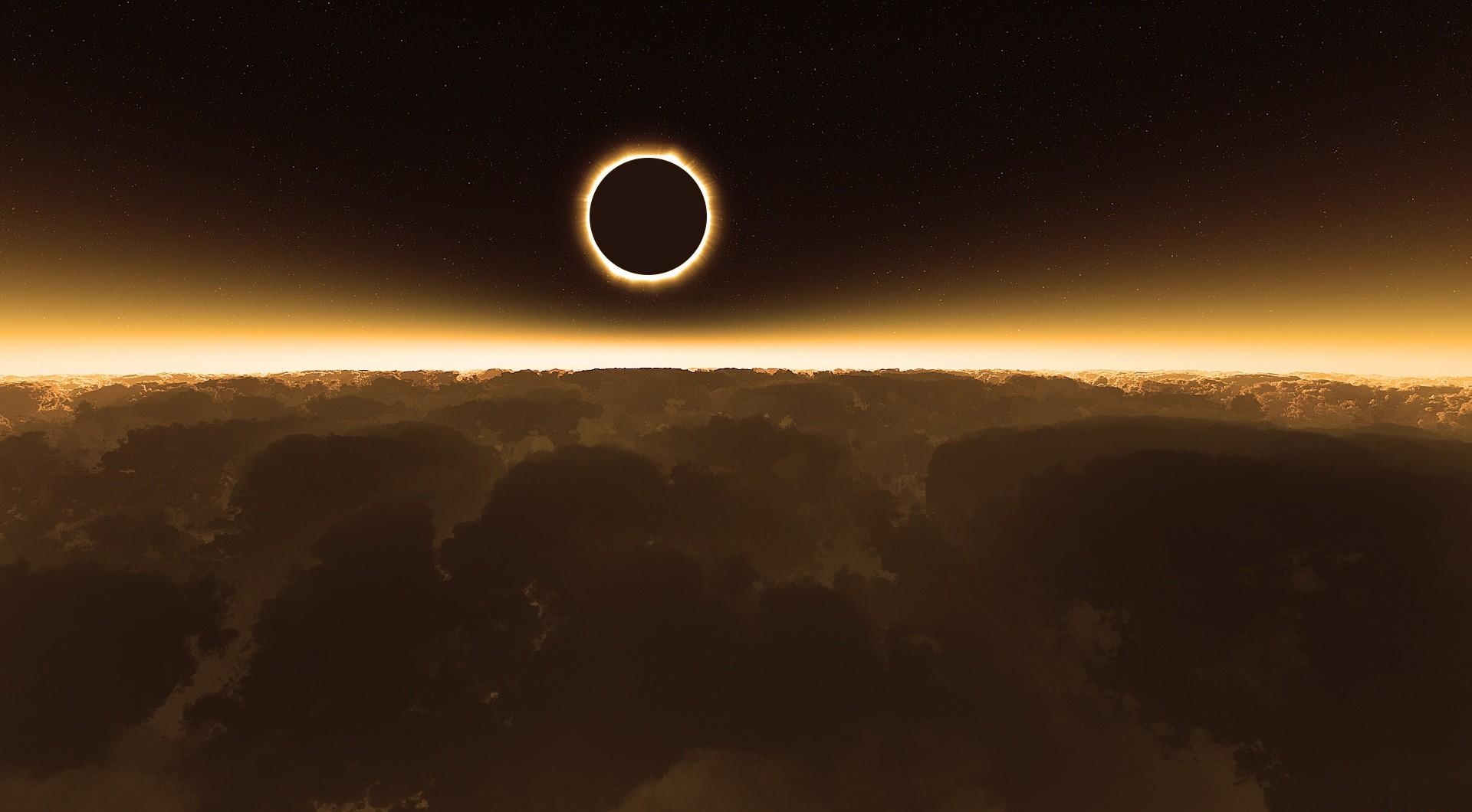 Download mobile wallpaper Clouds, Sun, Eclipse, Universe for free.