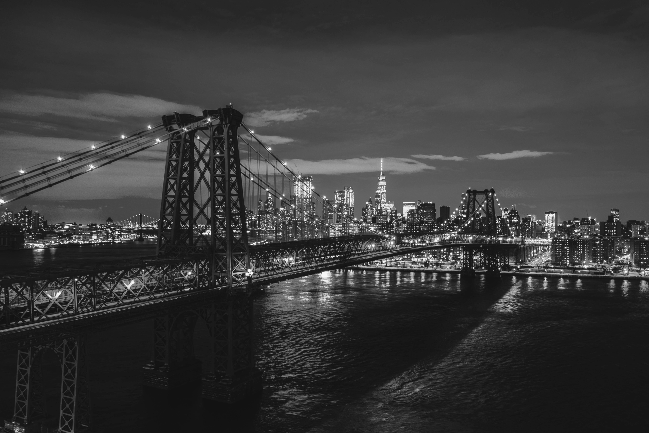 Baixe gratuitamente a imagem Pontes, Noite, Eua, Cidade, Ponte, Nova York, Feito Pelo Homem, Ponte Williamsburg na área de trabalho do seu PC