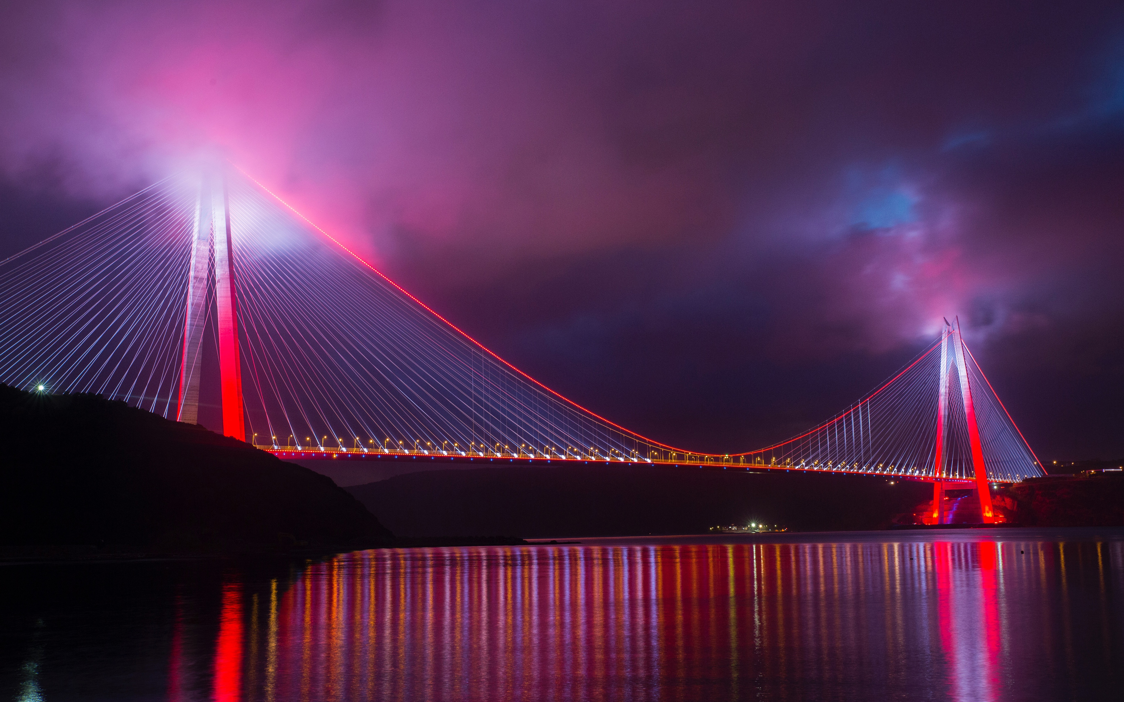 Скачать обои бесплатно Мосты, Ночь, Мост, Турция, Сделано Человеком картинка на рабочий стол ПК