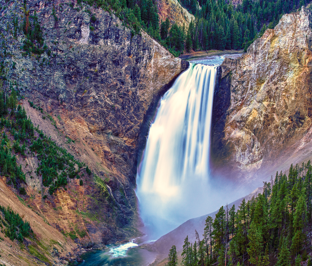 Download mobile wallpaper Landscape, Nature, Water, Waterfalls, Waterfall, Earth, Cliff, River, Yellowstone for free.