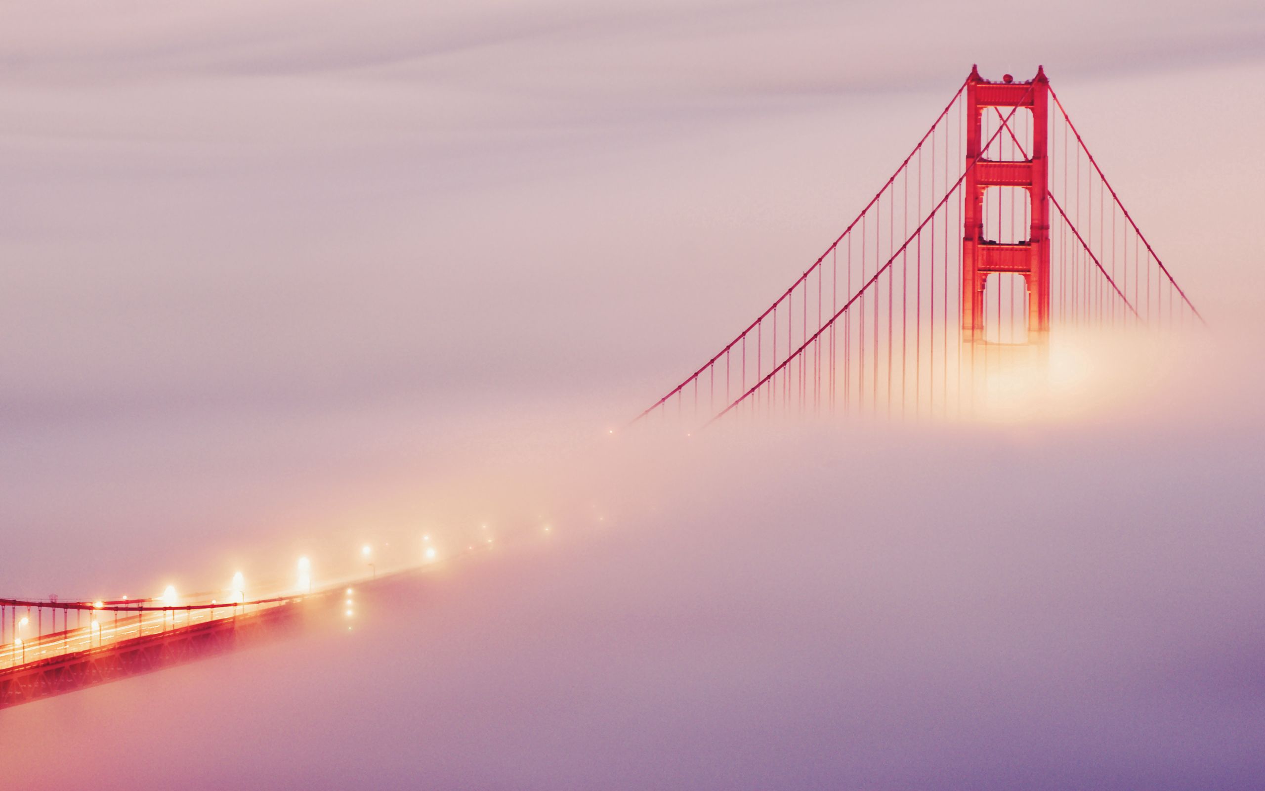 Download mobile wallpaper Fog, San Francisco, Bridge, Sky, Cities, Lights for free.