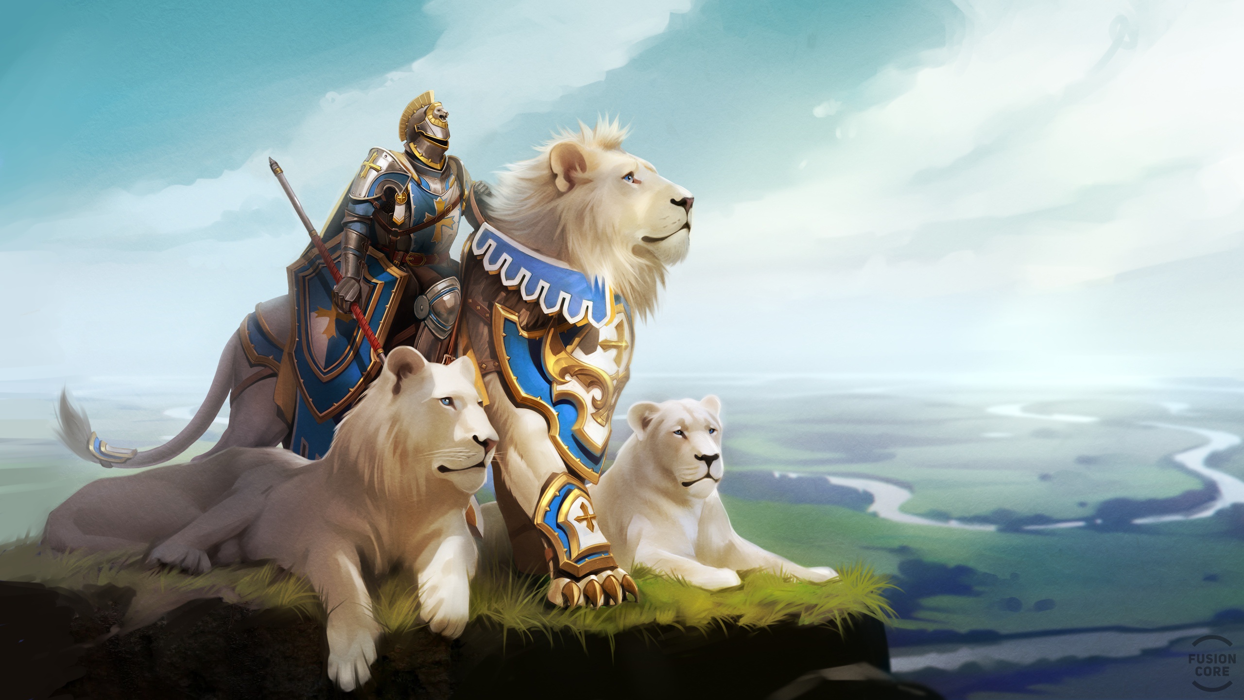 Download mobile wallpaper Fantasy, Lion, Warrior, Knight, Armor for free.