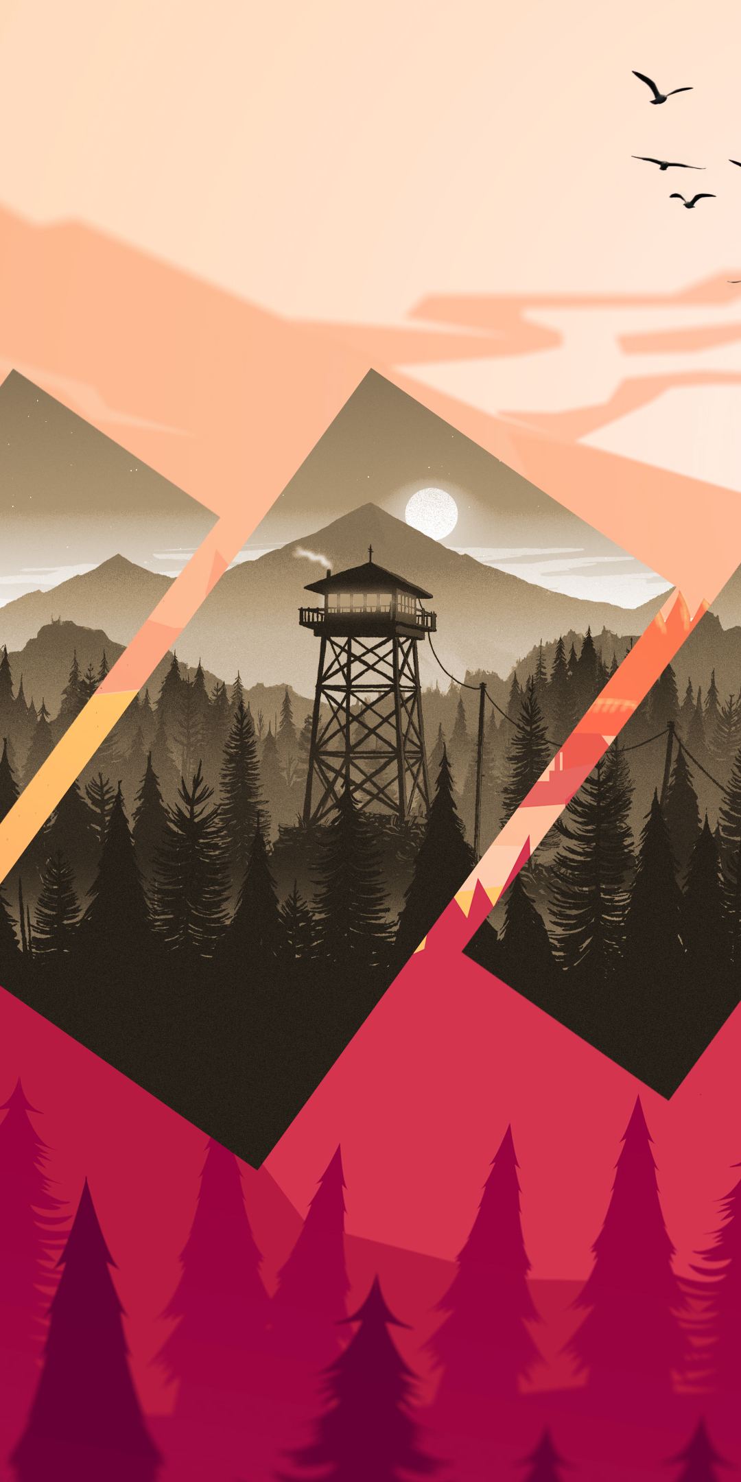 Download mobile wallpaper Mountain, Rectangle, Video Game, Polyscape, Firewatch for free.