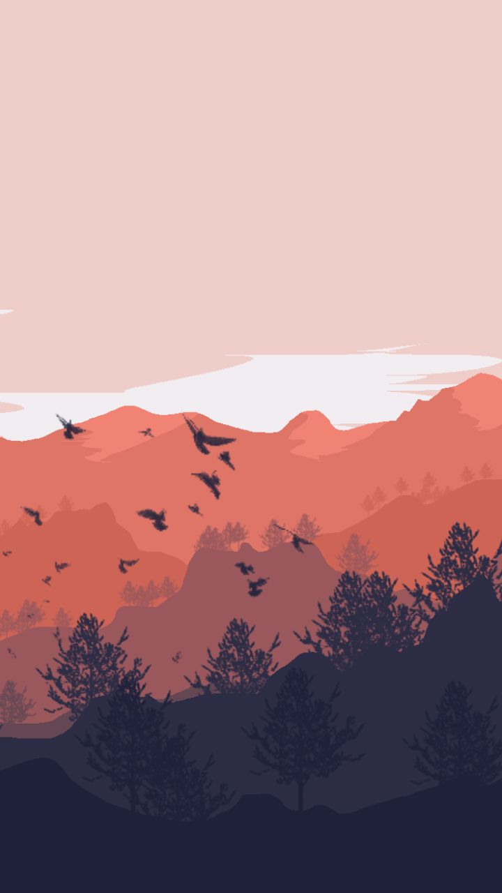 Download mobile wallpaper Mountain, Artistic, Flock Of Birds, Polyscape for free.
