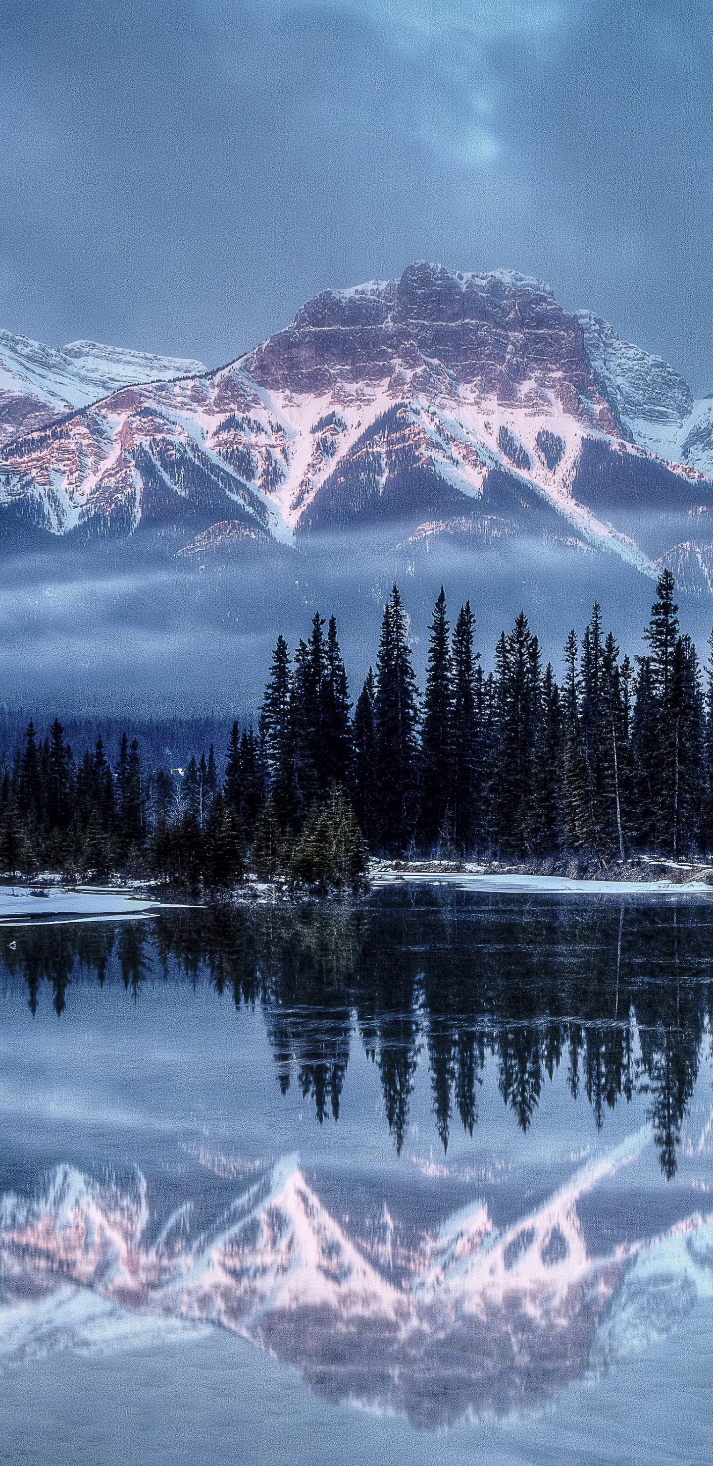 Download mobile wallpaper Winter, Mountains, Mountain, Lake, Reflection, Earth for free.