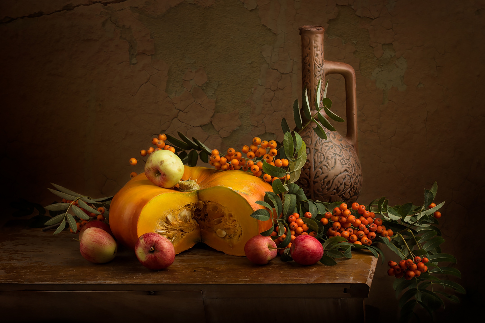 Download mobile wallpaper Pumpkin, Still Life, Berry, Photography, Pitcher for free.