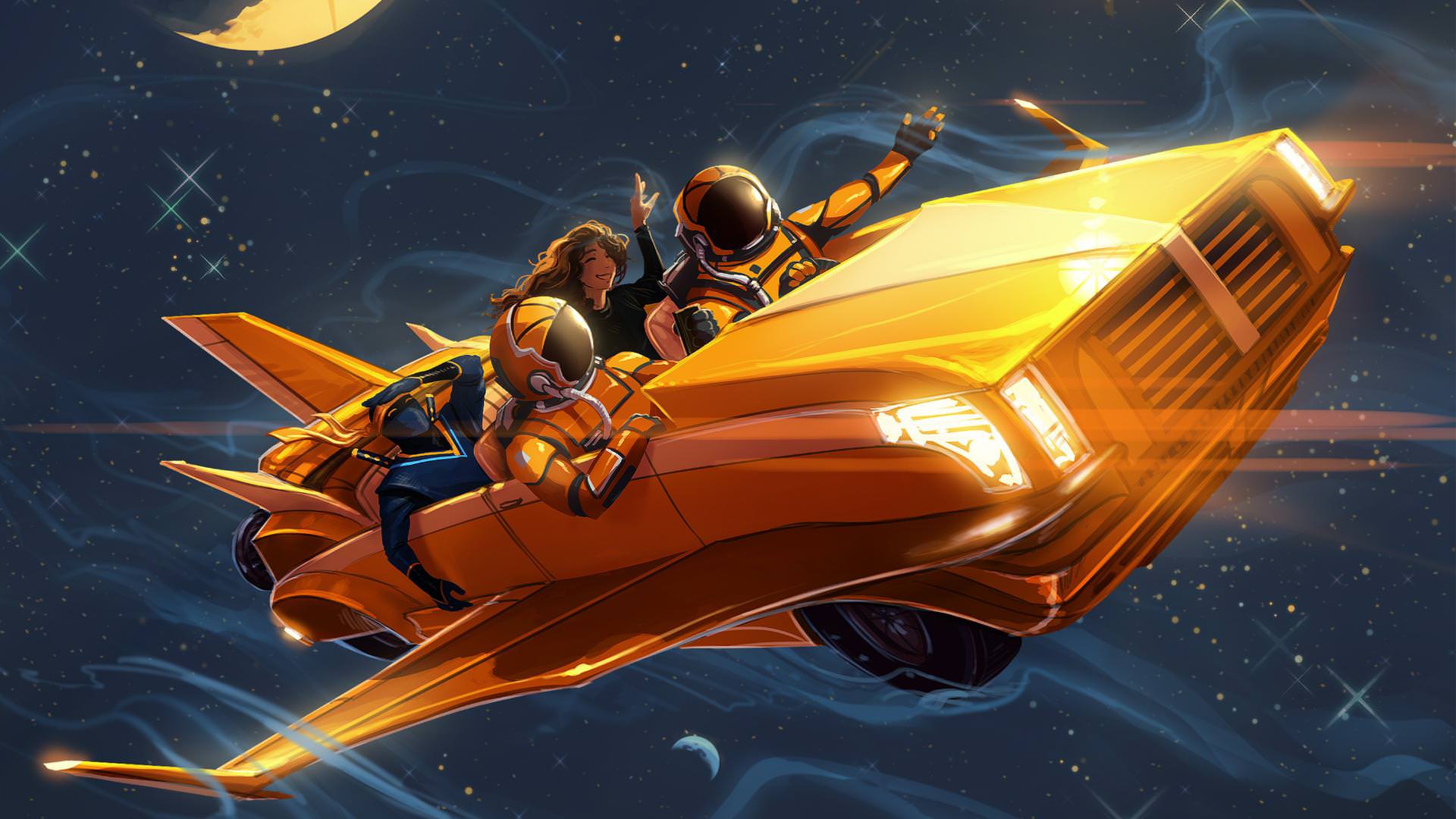 Free download wallpaper Stars, Car, Space, Sci Fi, Astronaut on your PC desktop