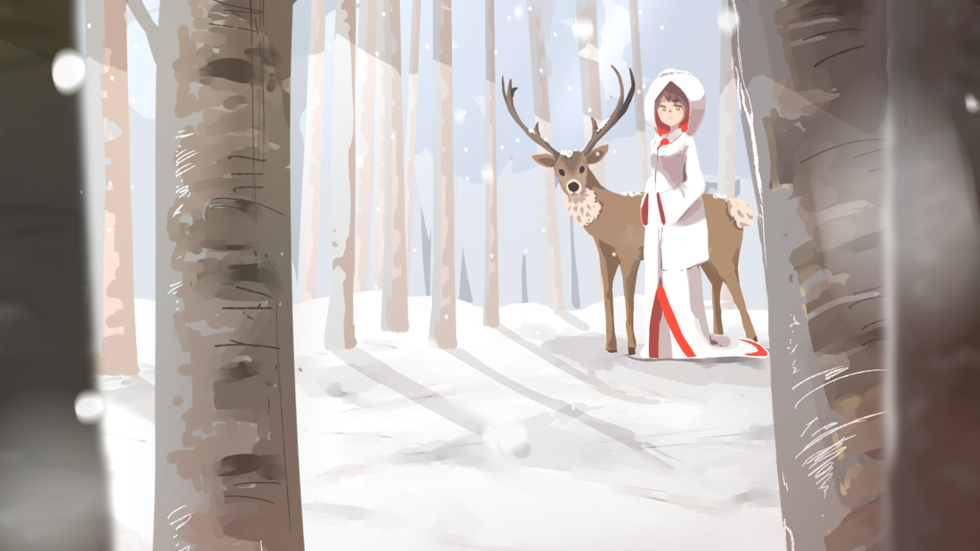 Free download wallpaper Anime, Snow, Deer, Japanese, Original, Wedding Dress on your PC desktop