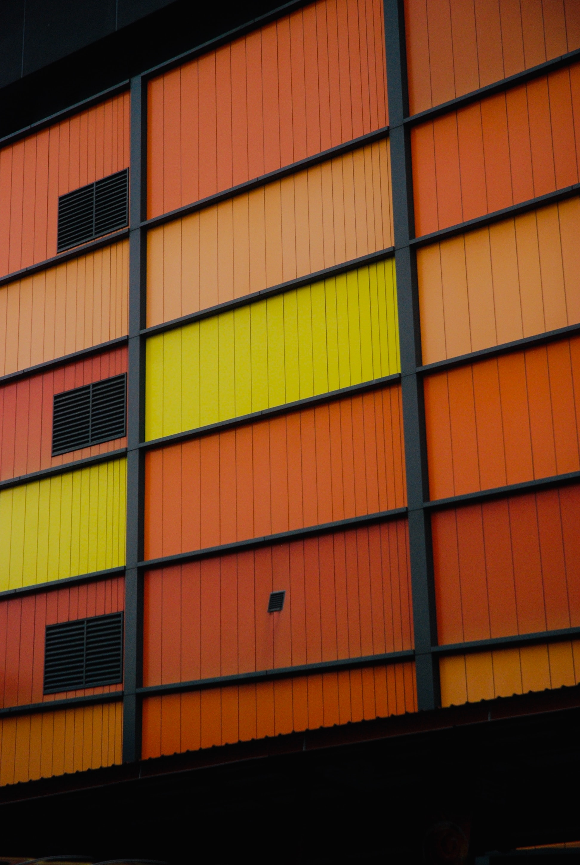 metal, orange, building, miscellanea, miscellaneous, metallic, facade