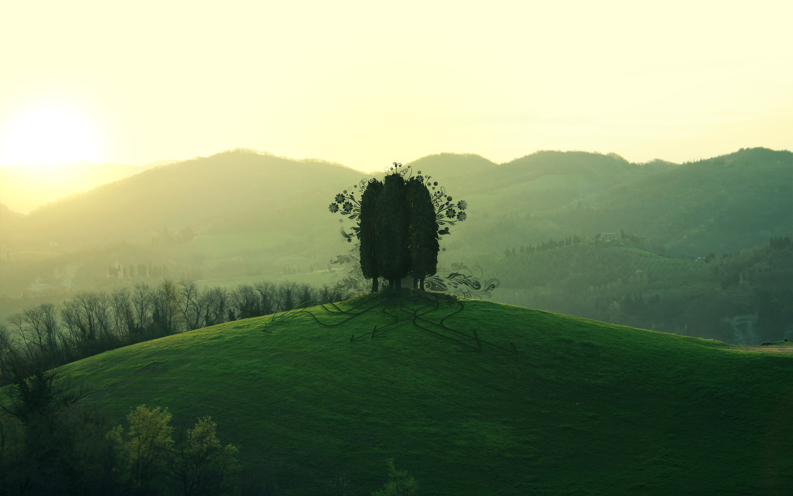Download mobile wallpaper Hill, Tree, Grass, Earth, Artistic for free.