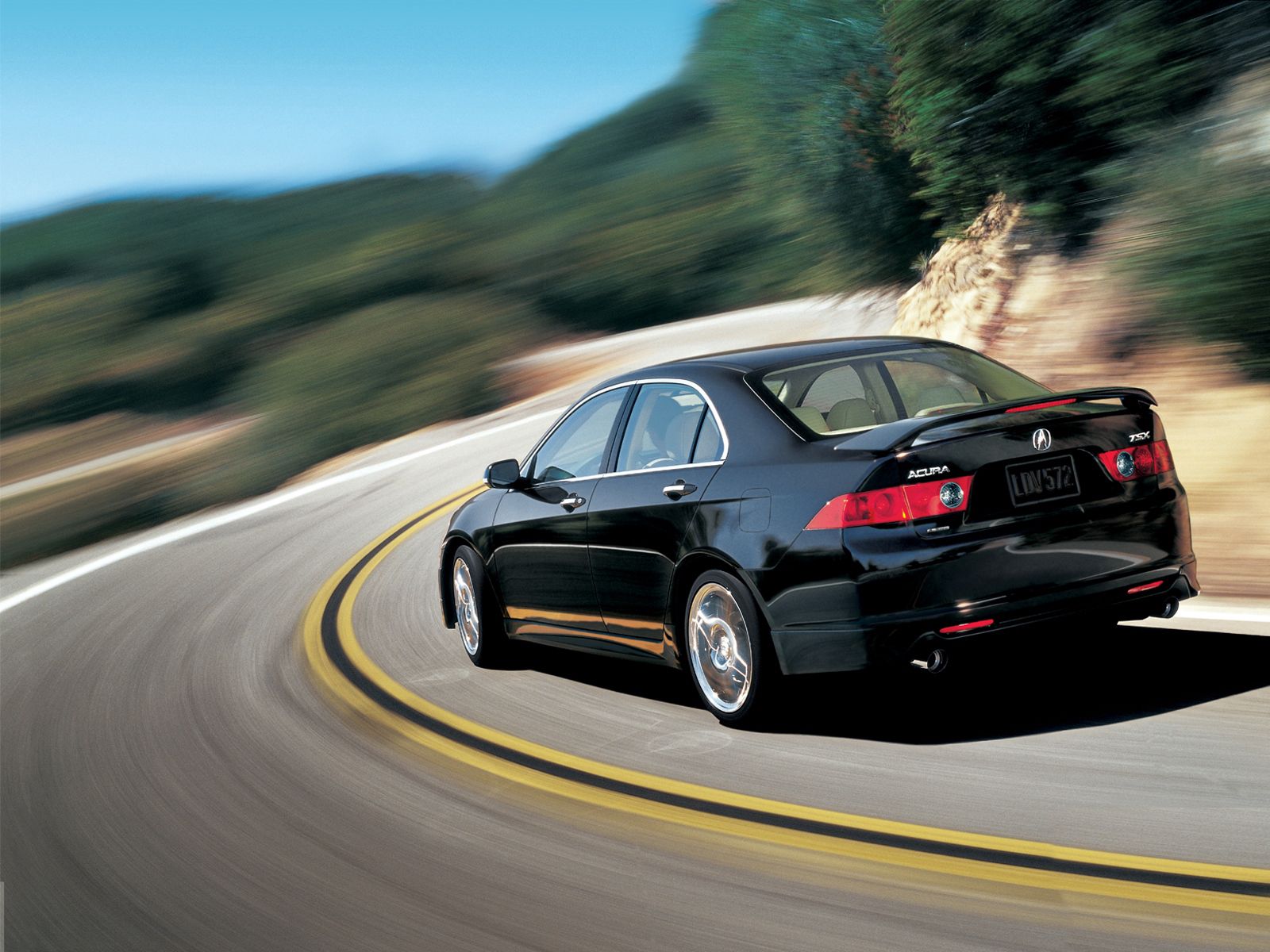 style, auto, nature, trees, acura, cars, black, asphalt, back view, rear view, speed, akura, 2006, tsx iphone wallpaper