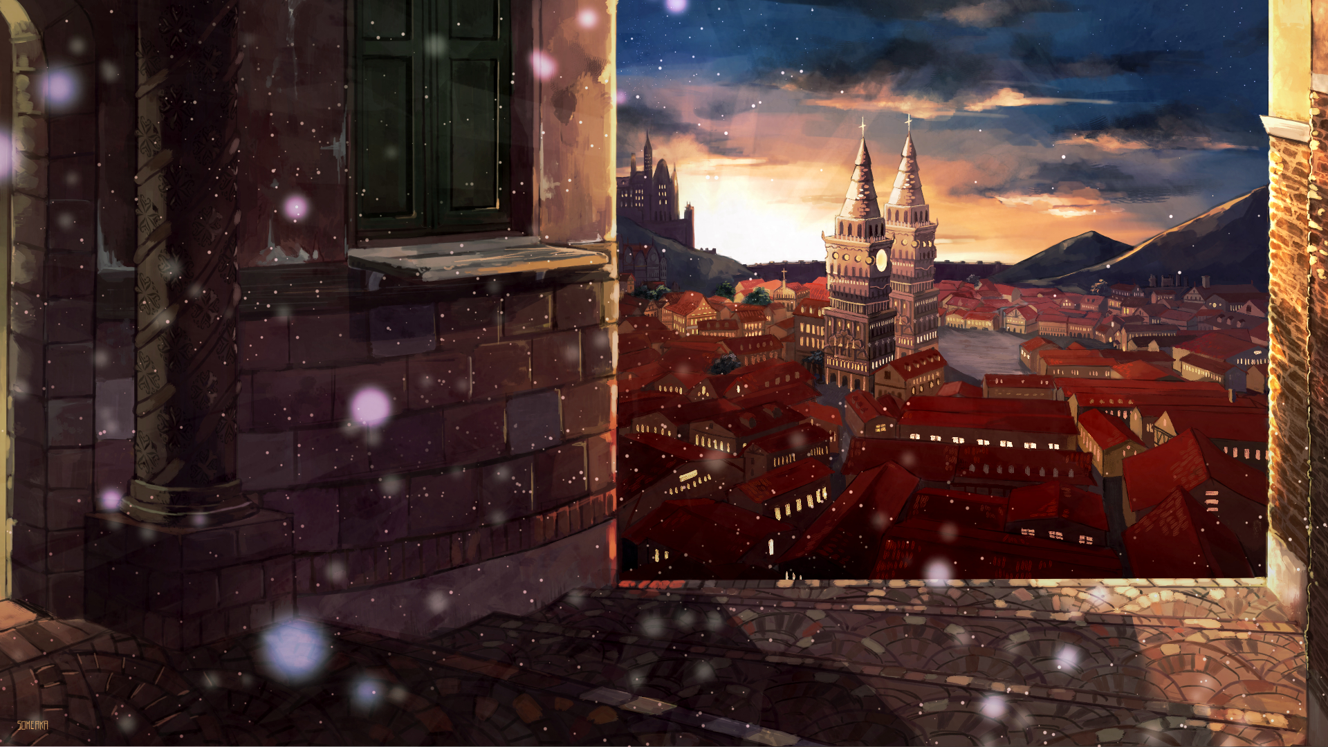 Download mobile wallpaper Anime, Winter, City for free.