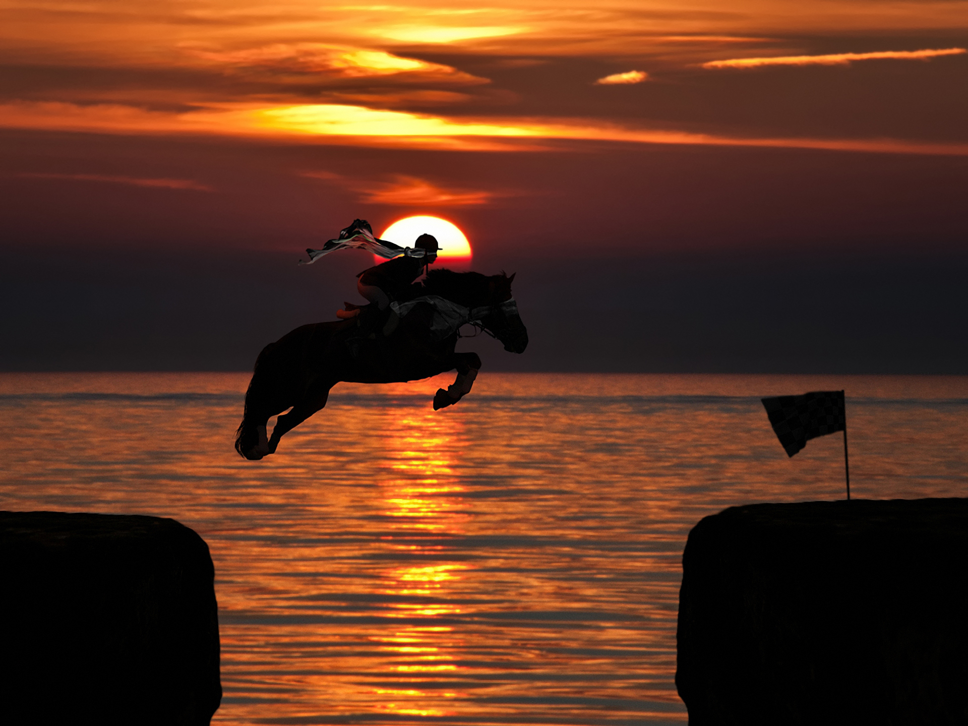 Скачати мобільні шпалери Кінь, Фотографія, Захід Сонця, Художній безкоштовно.