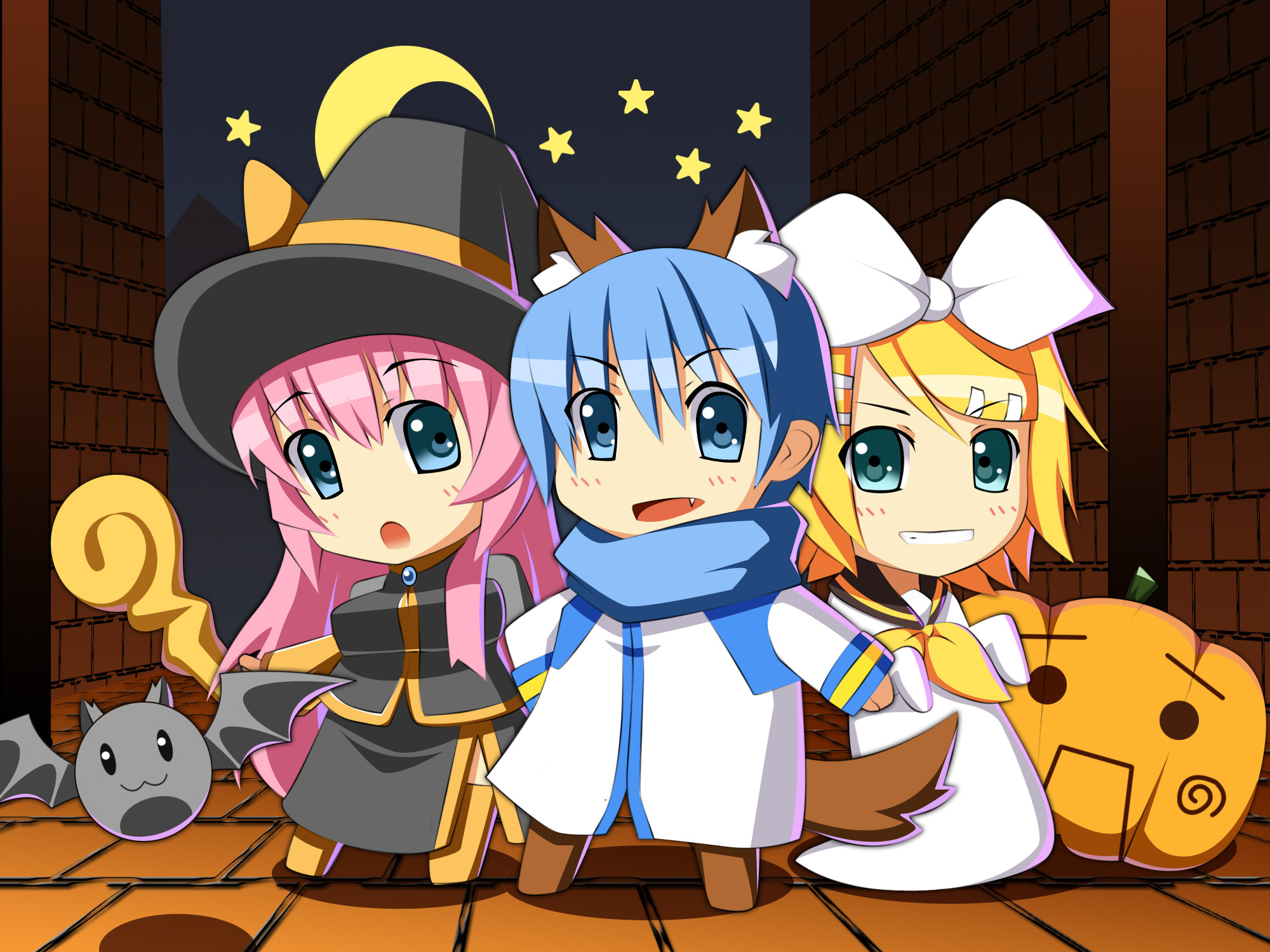 Download mobile wallpaper Anime, Halloween, Pumpkin, Vocaloid, Luka Megurine, Rin Kagamine, Kaito (Vocaloid) for free.