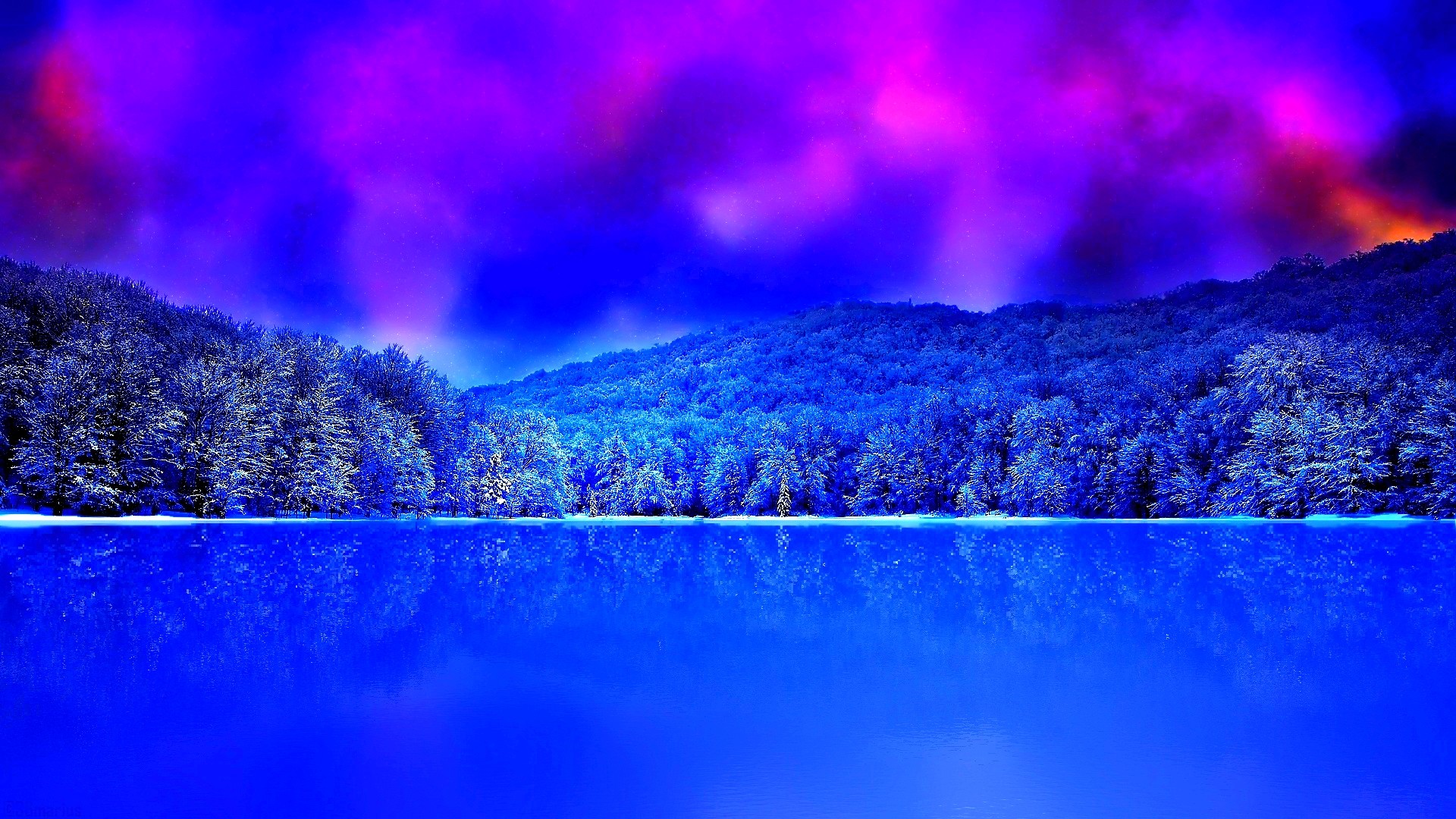 無料モバイル壁紙冬, 日没, ピンク, 湖, 青い, 地球, 色, 紫の, カラフル, 空をダウンロードします。