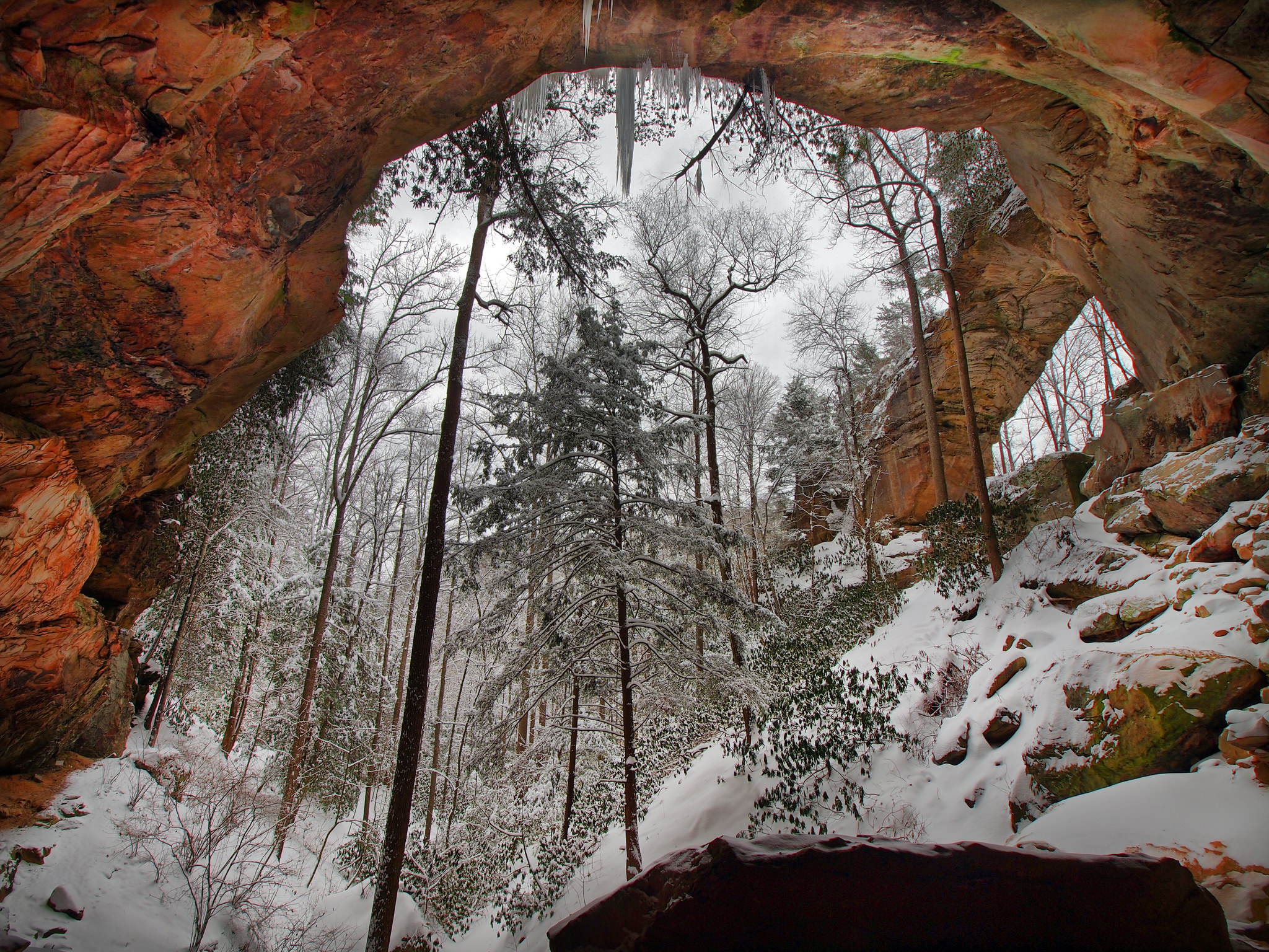 Скачать обои бесплатно Зима, Снег, Лес, Пещера, Земля/природа картинка на рабочий стол ПК