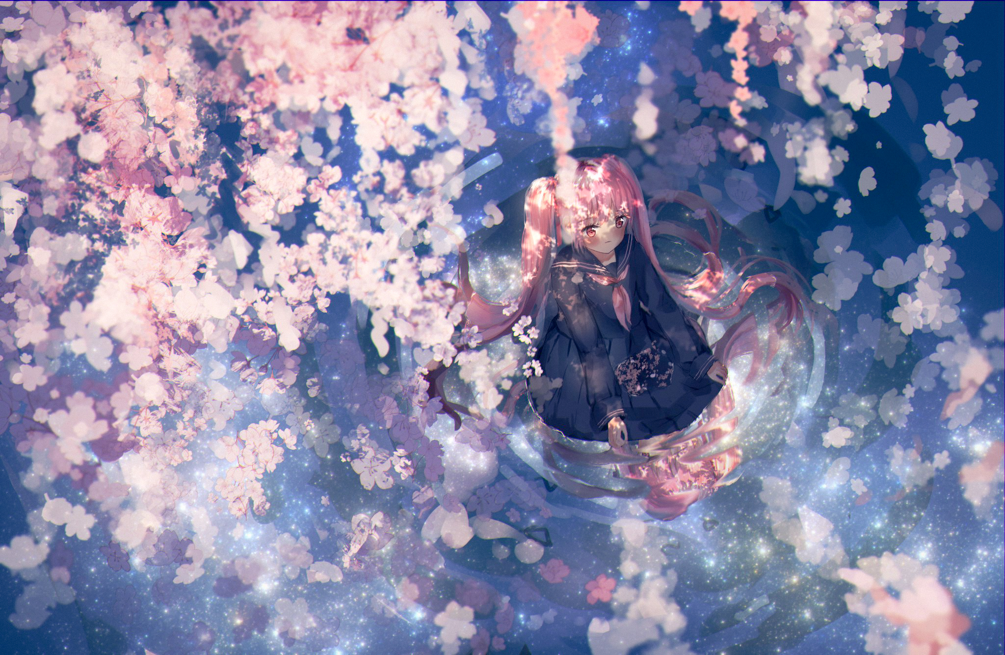 Download mobile wallpaper Anime, Water, Flower, Vocaloid, Pink Hair, Sakura Miku for free.
