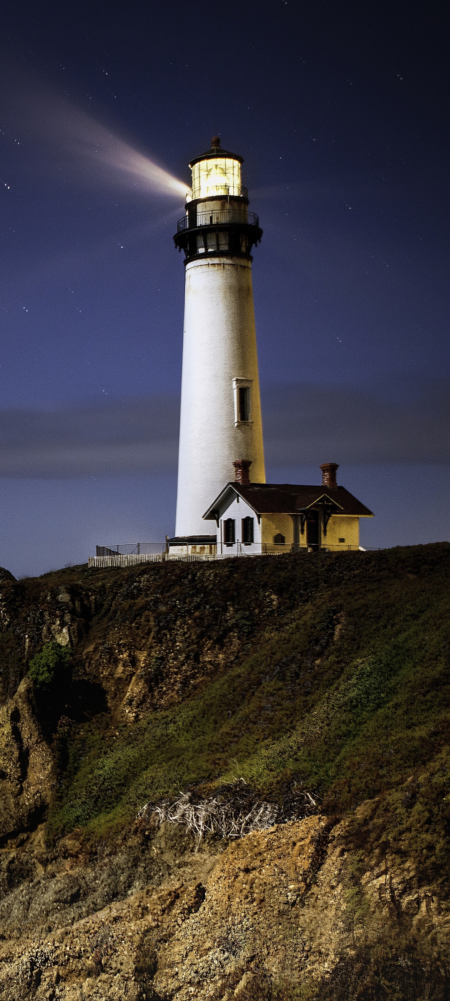 Download mobile wallpaper Night, Lighthouse, Man Made for free.