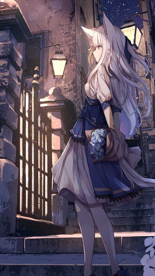 Download mobile wallpaper Anime, Girl, Dress, Long Hair, White Hair for free.