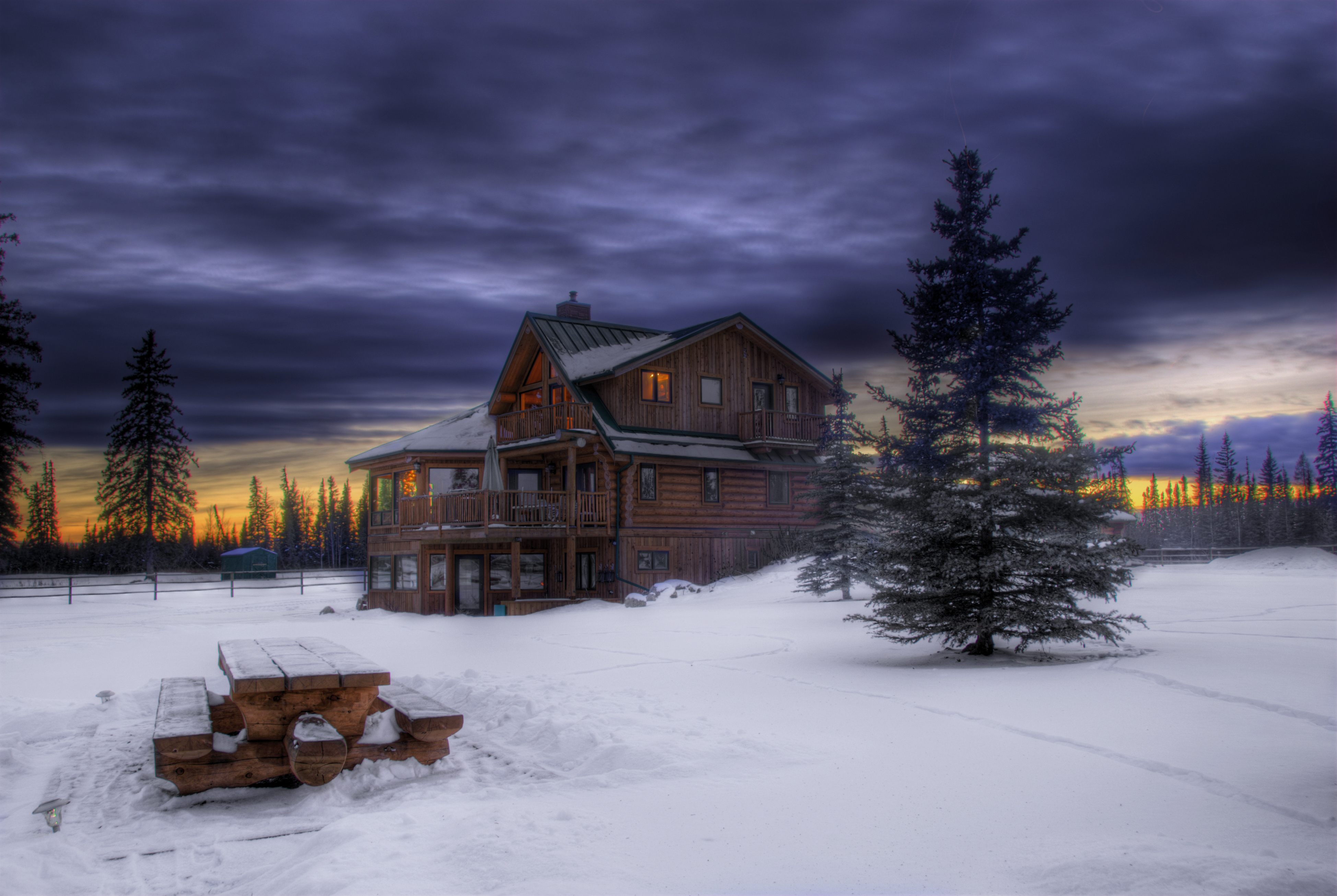 Download mobile wallpaper Winter, Snow, Tree, House, Cabin, Man Made for free.