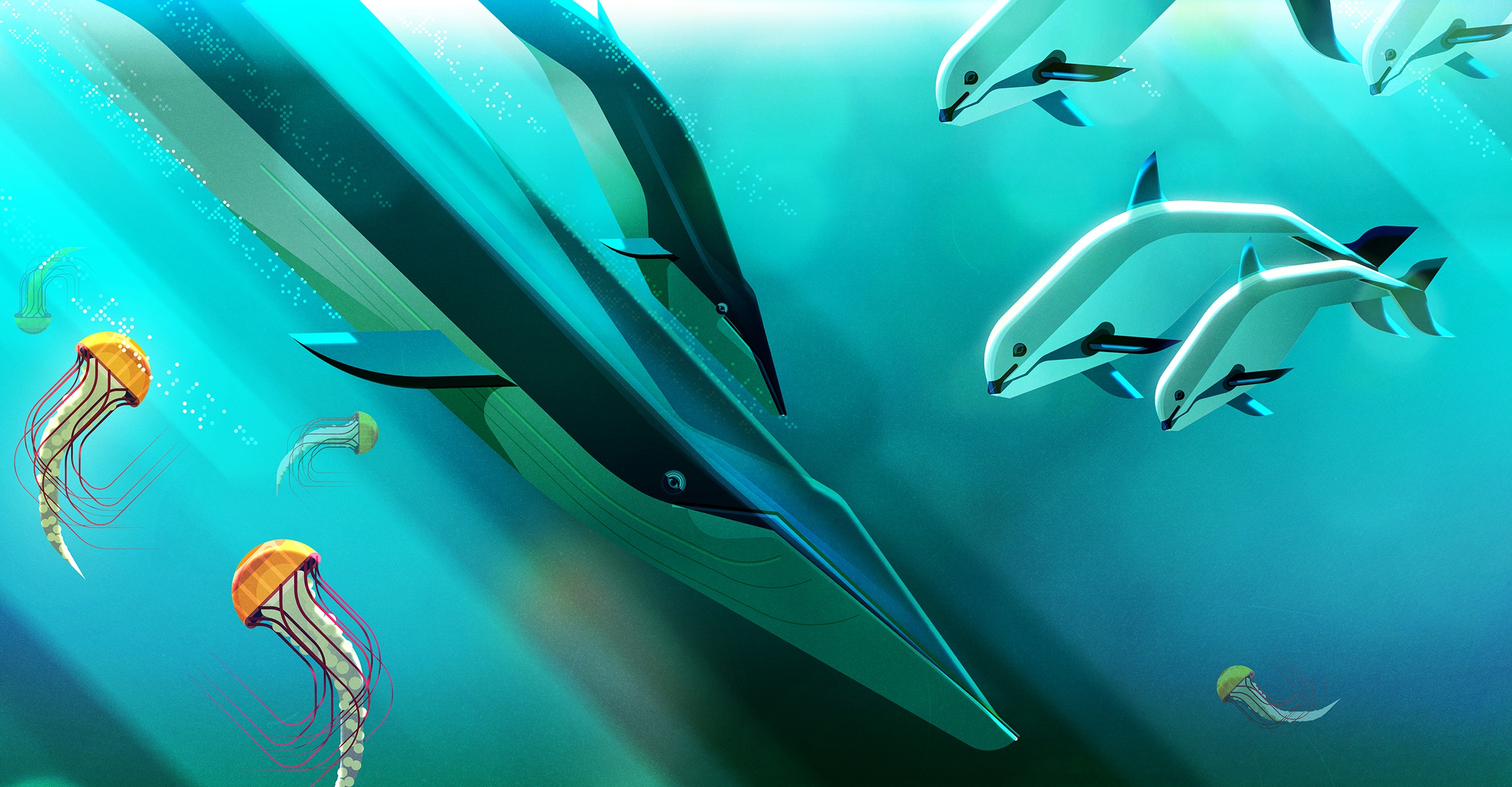 PCデスクトップに動物, イルカ, クラゲ, 鯨, 水中, 海の生物画像を無料でダウンロード