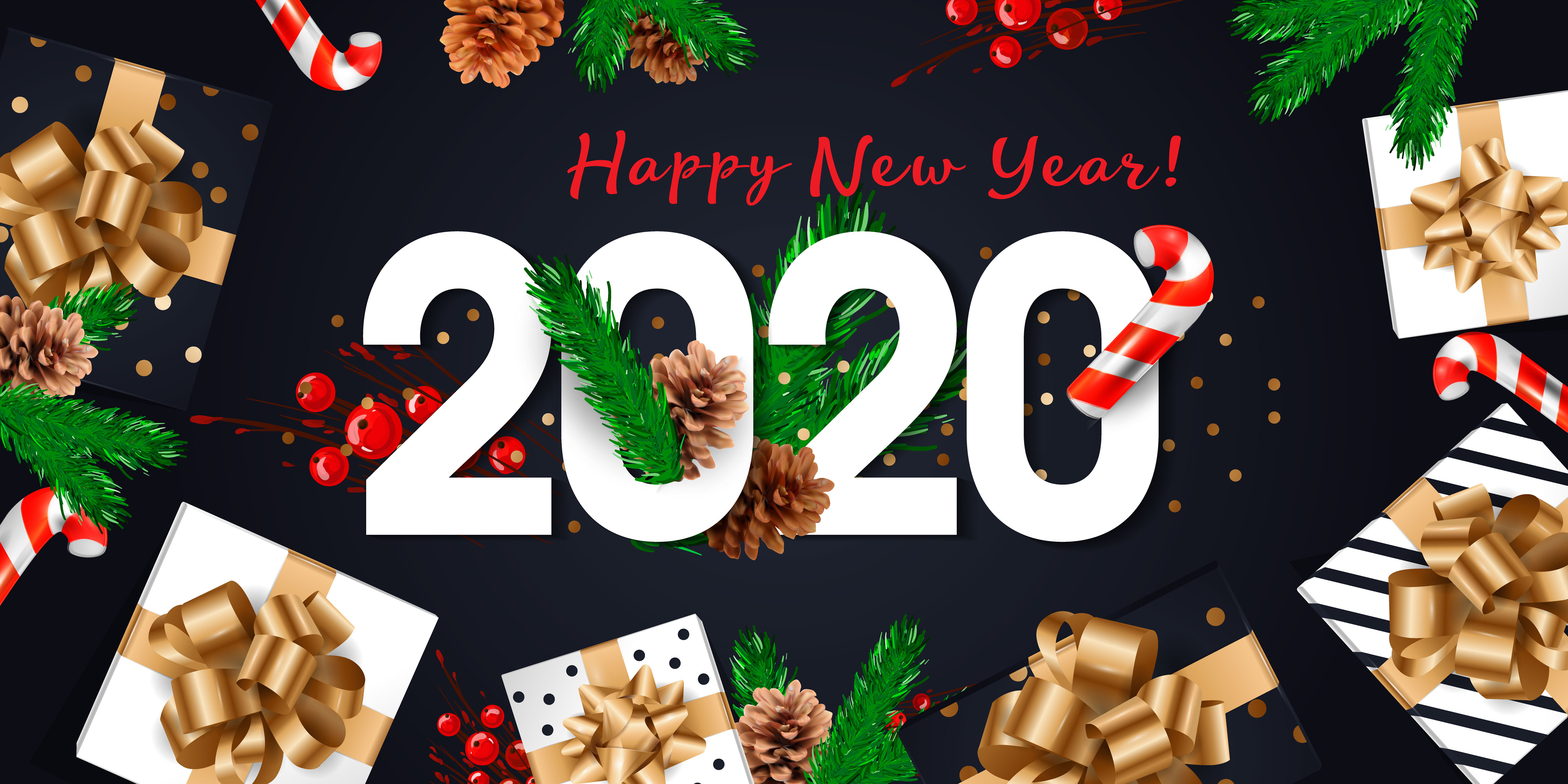 Laden Sie das Feiertage, Geschenk, Schleife, Zuckerstange, Frohes Neues Jahr, Neujahr 2020-Bild kostenlos auf Ihren PC-Desktop herunter