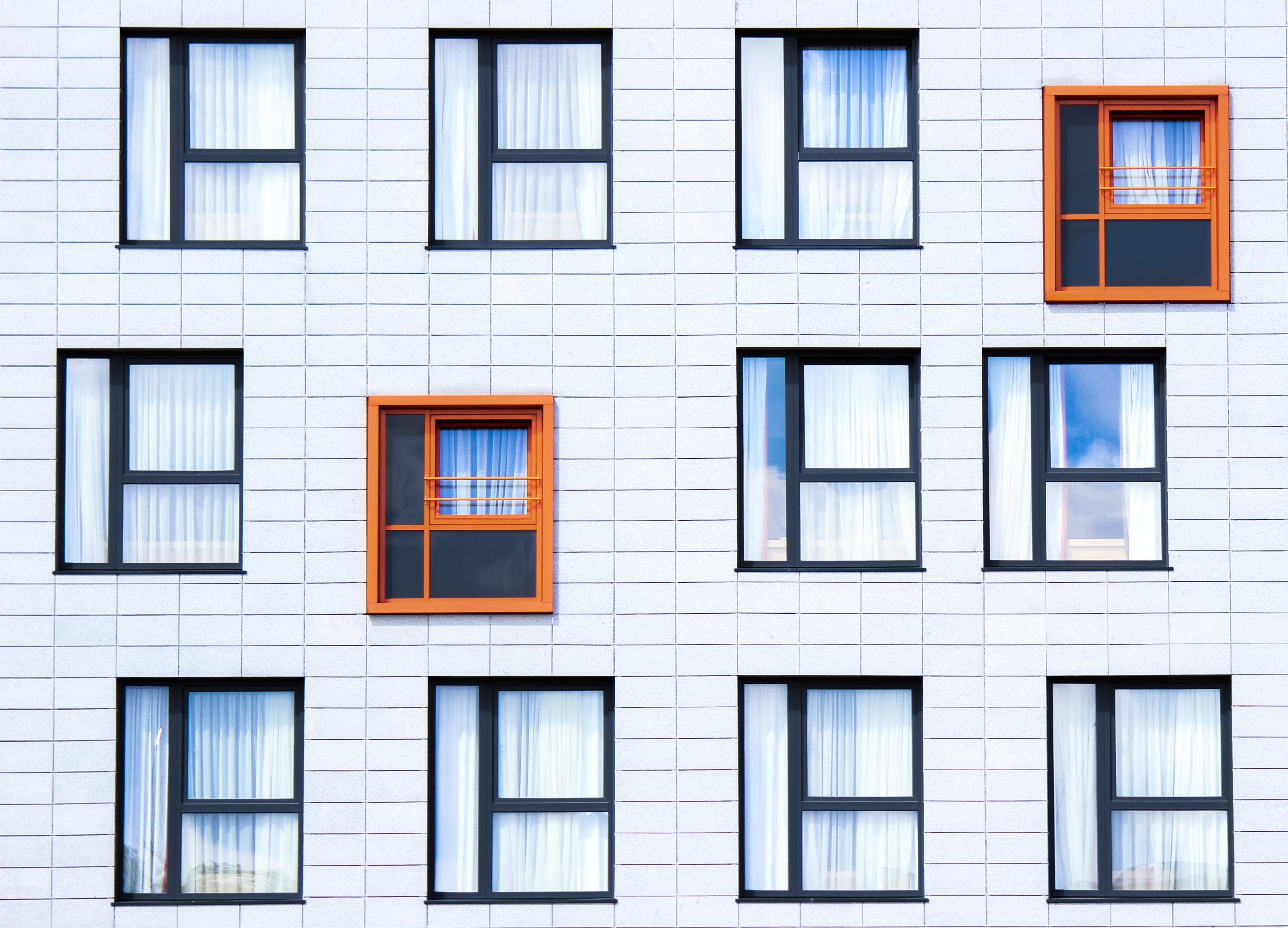 windows, building, minimalism, facade, contrast Desktop home screen Wallpaper