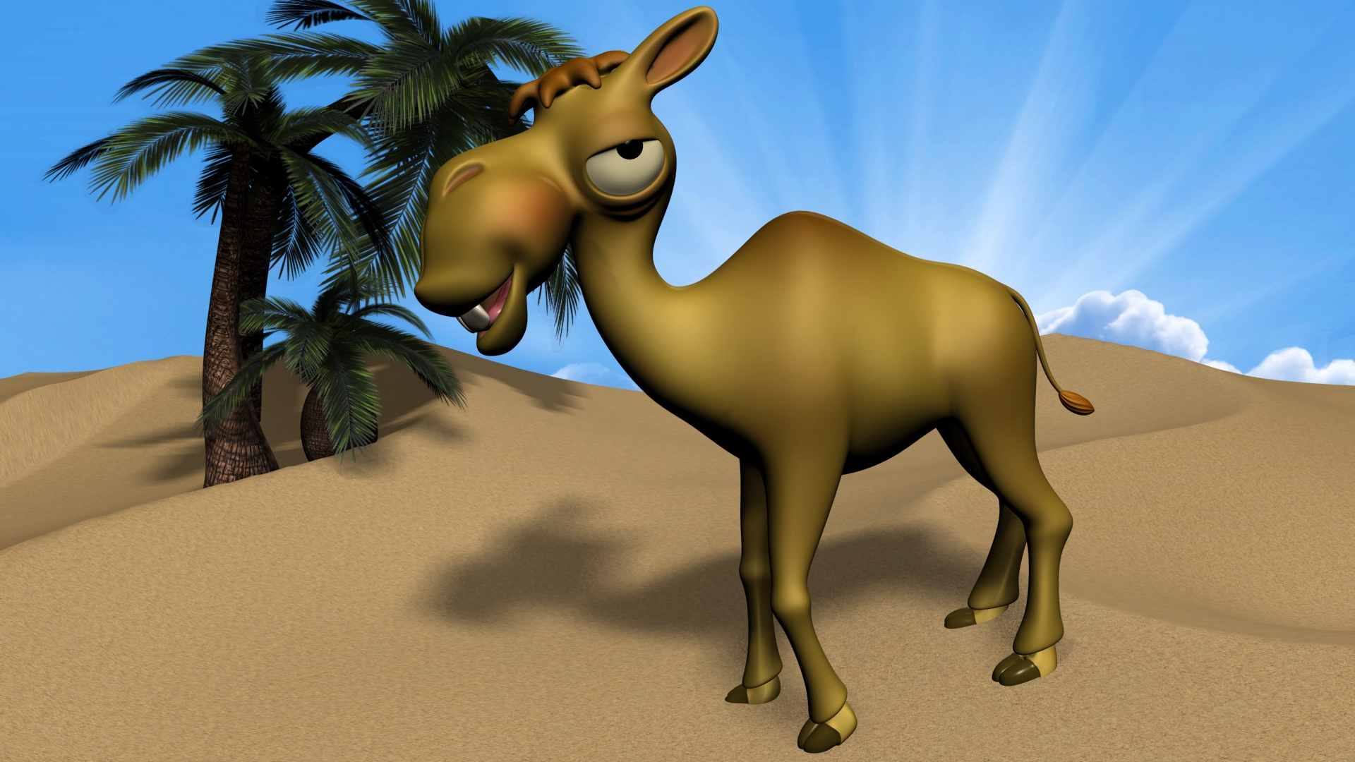 Скачать картинку Верблюды, 3D, Мультфильм, Художественные, 3D Арт в телефон бесплатно.